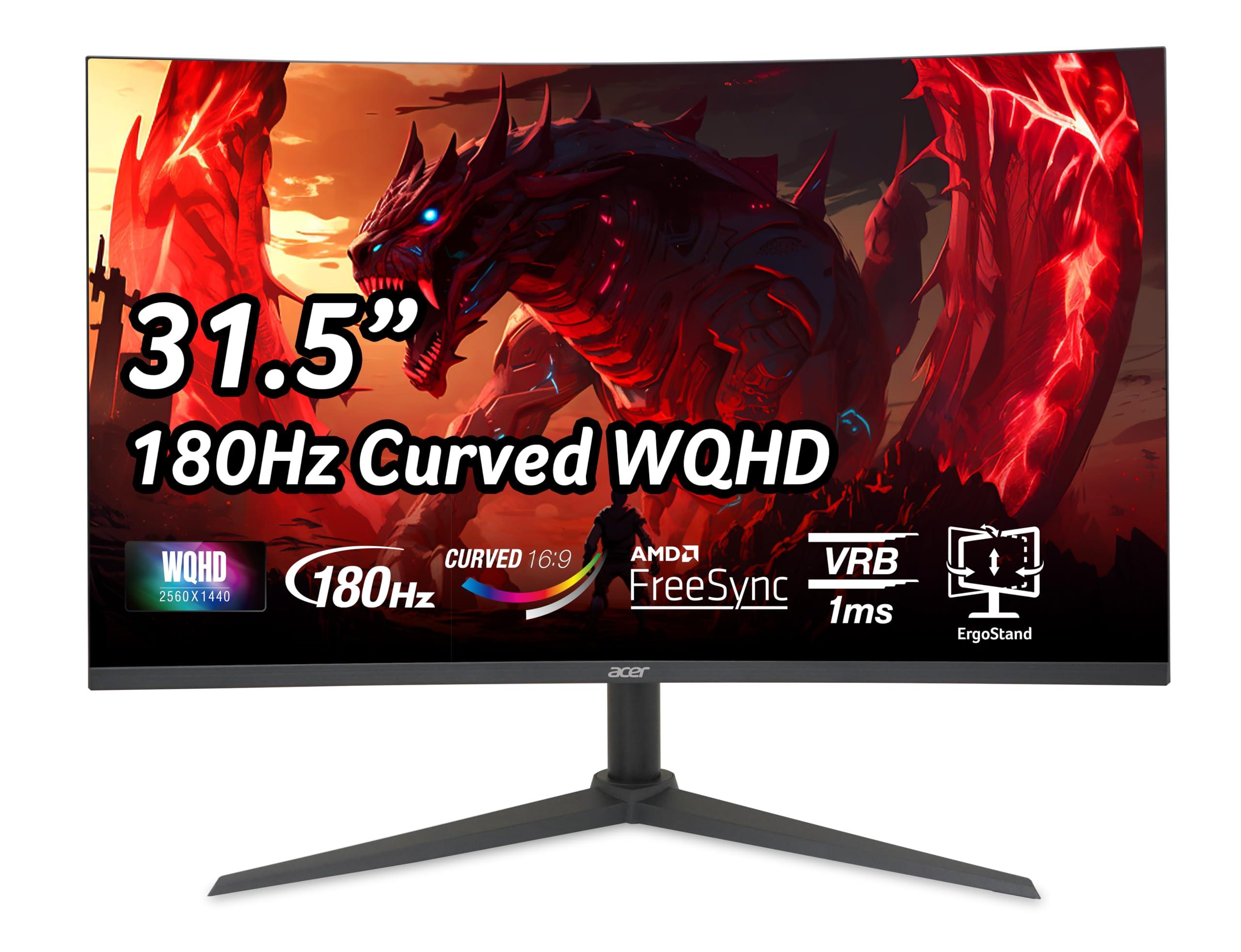 acer Acer Nitro 31.5" WQHD 2560 x 1440 1500R Curved PC Gaming Monitor | AMD FreeSync | Up to 180Hz Refresh | 1ms VRB | Speakers | 1 x Display Port 1.4 & 2 x HDMI 2.0 | XZ320QU S3bmiiphx