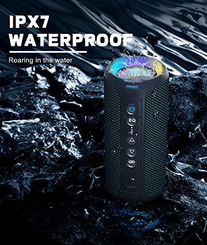 Ortizan Ortizan Bluetooth Speakers, 40W Loud Sound, Wireless Stereo, IPX7 Waterproof, Extra Bass, LED Light, BT5.3, Portable Compact Speaker for Shower/Outdoor/Beach/Home, Gifts for Adult, Navy
