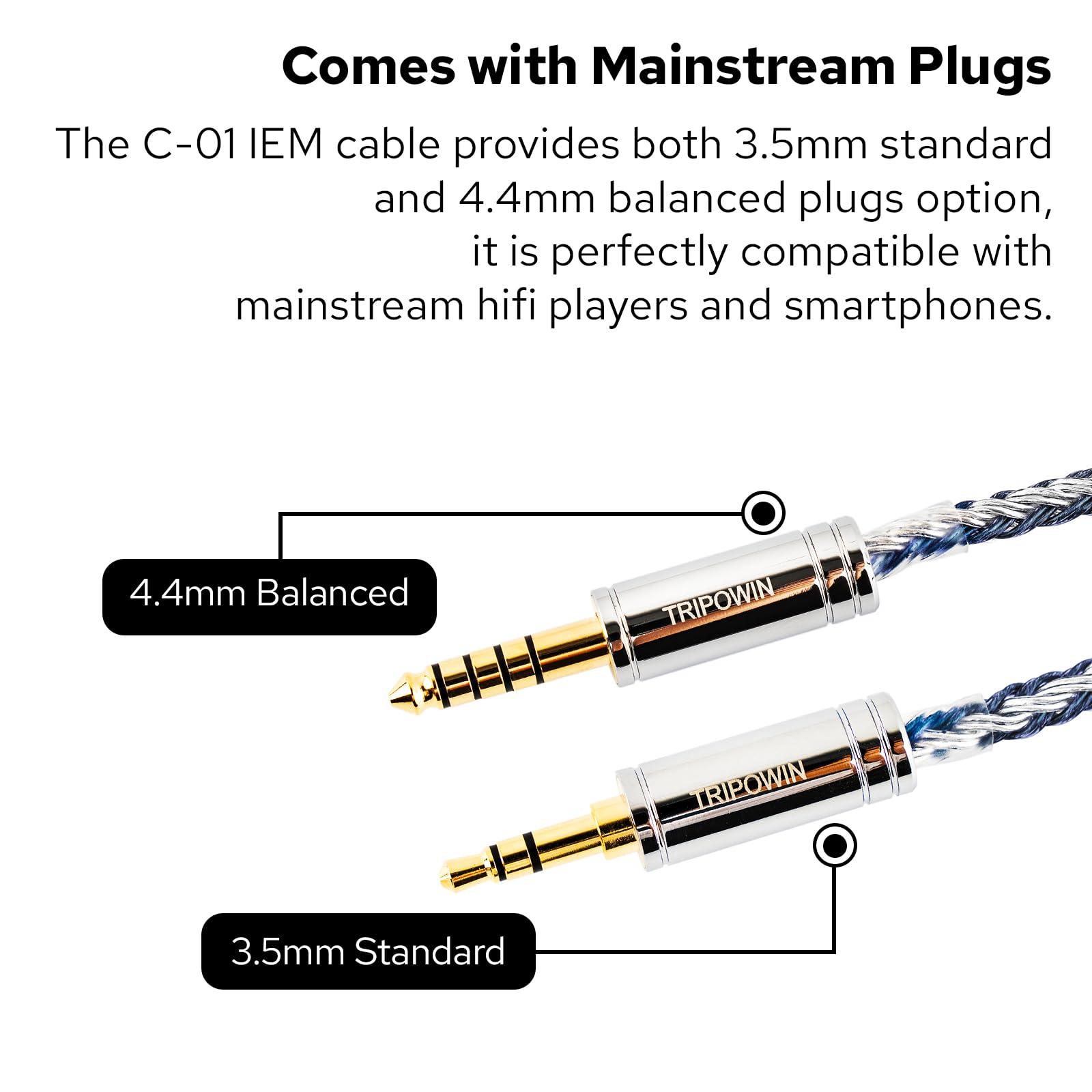 Linsoul Linsoul Tripowin C-01 IEM Cable, 16 Core Hybrid Copper-Silver Earphone Cable, OFC and Silver-Plated Copper HiFi Replacement Cable for Wired Earbuds (2Pin, 3.5mm)
