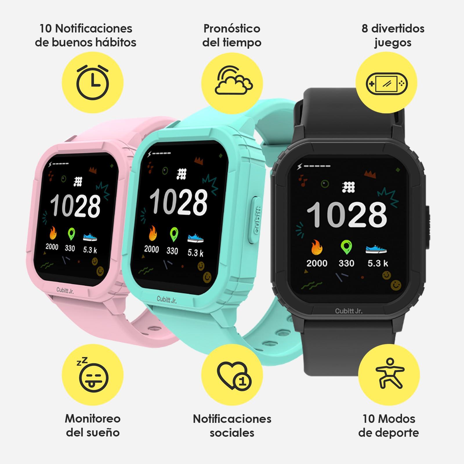 Cubitt Tracking Technologies Cubitt Jr Smart Watch Fitness Tracker for Kids and Teens, Games, Step Counter, Sleep Monitor, Heart Rate Monitor, Calculator, Activity Tracker, 1.52" Touch Screen, Waterproof