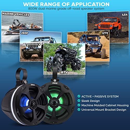 Pyle Pyle 2-Way Waterproof Off Road Speakers - 5.25" 1000W Active Passive Marine Grade Wakeboard Tower Speakers System w/ RGB Light, Full Range Outdoor Stereo Speaker for ATV/UTV Jeep Boat - PLUTV55BTR