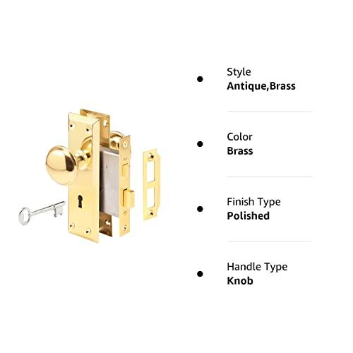 PRIME-LINE Prime-Line E 2293 Mortise Keyed Lock Set with Polished Brass Knob Perfect for Replacing Broken Antique Lock Sets and More, Fits 1-3/8 In.-1-3/4 In. Interior Doors, Polished Brass (Single Pack)