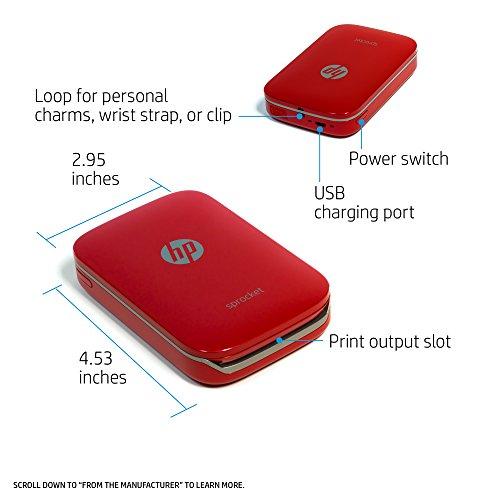 HP Sprocket HP Sprocket Portable Photo Printer, Print Social Media Photos on 2x3" Sticky-Backed Paper - Red (Z3Z93A)