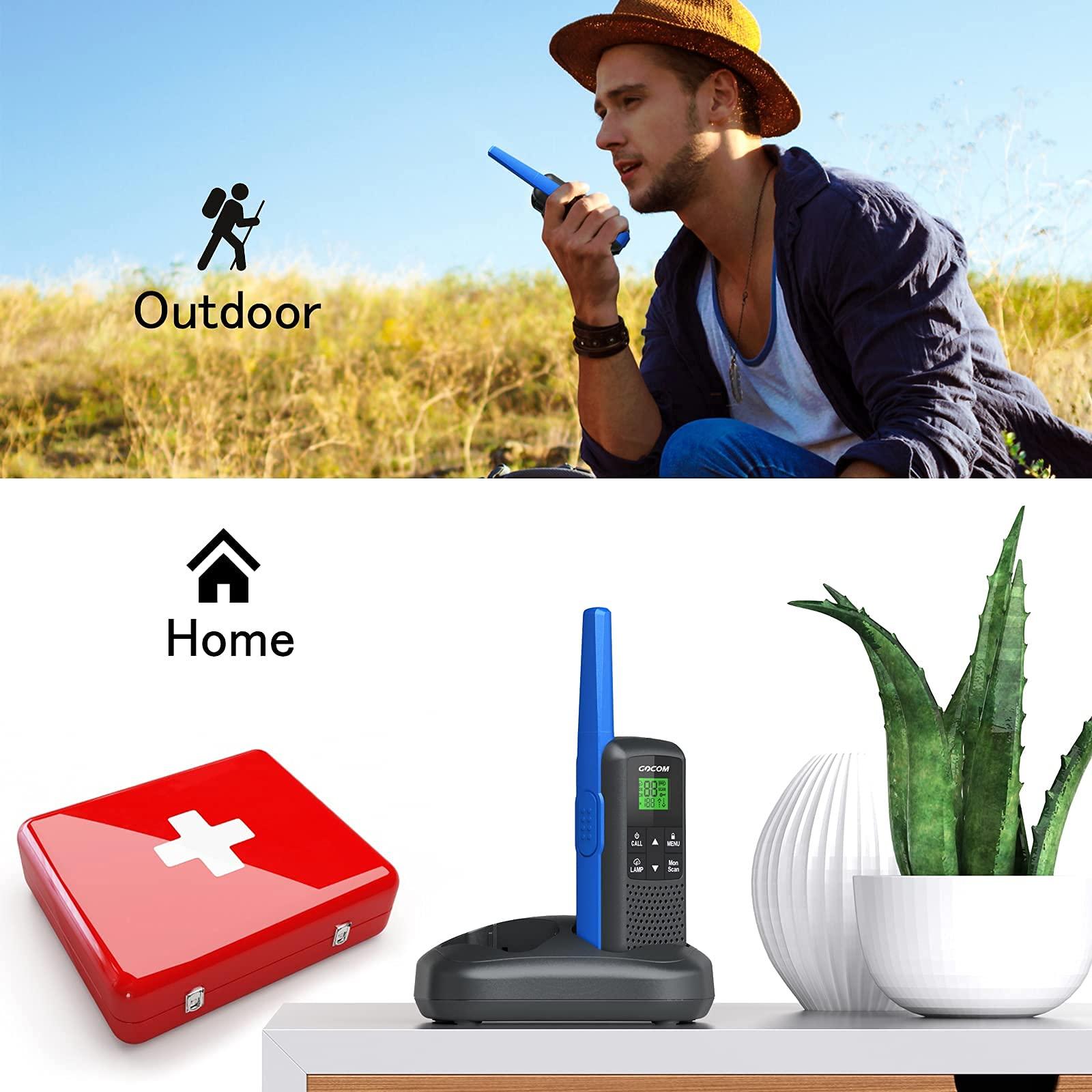 GOCOM Walkie Talkies - GOCOM G600 FRS Two Way Radio for Adults 2W Long Range Walkie Talkie Rechargeable, VOX Scan, NOAA & Weather Alerts, LED Lamplight 2 Pack Hand held radios