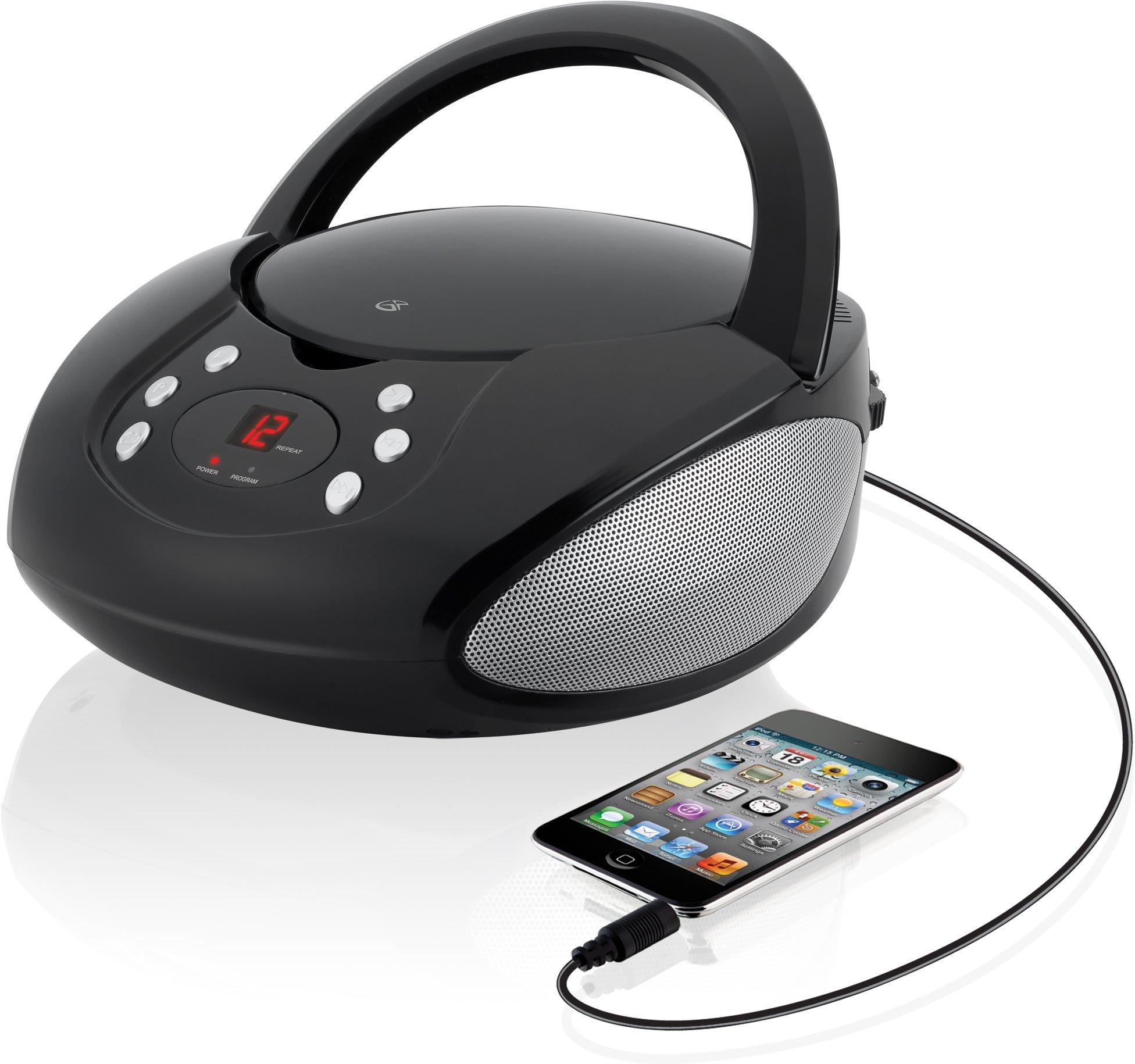 GPX GPX, Inc. Portable Top-Loading CD Boombox with AM/FM Radio and 3.5mm Line In for MP3 Device - Black, Single