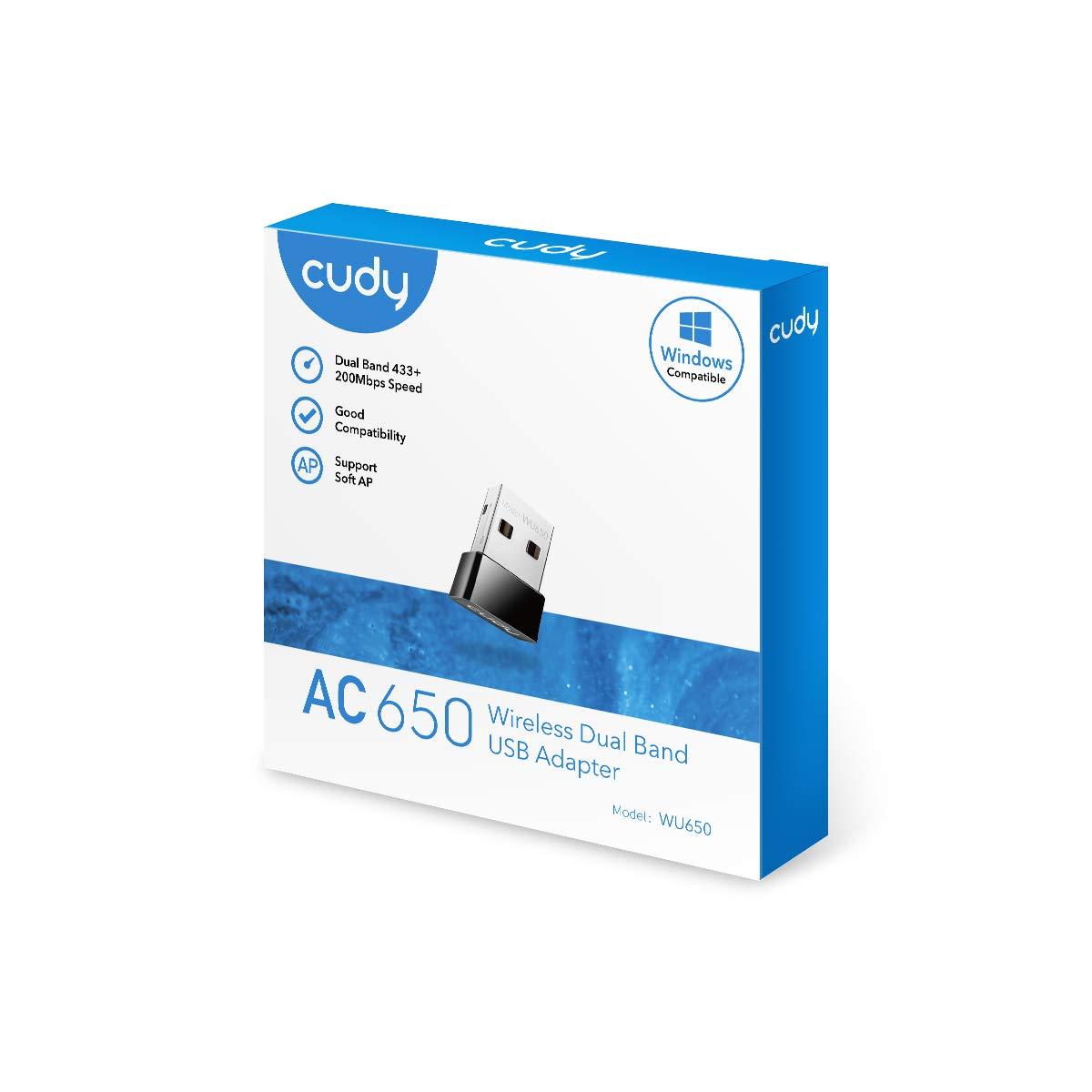 Cudy Cudy AC 650Mbps USB WiFi Adapter for PC, 5GHz/2.4GHz Wireless Dongle, WiFi Wireless Adapter for Laptop - Nano Size, Compatible with Windows XP / 7/8.x /10/11, Mac OS