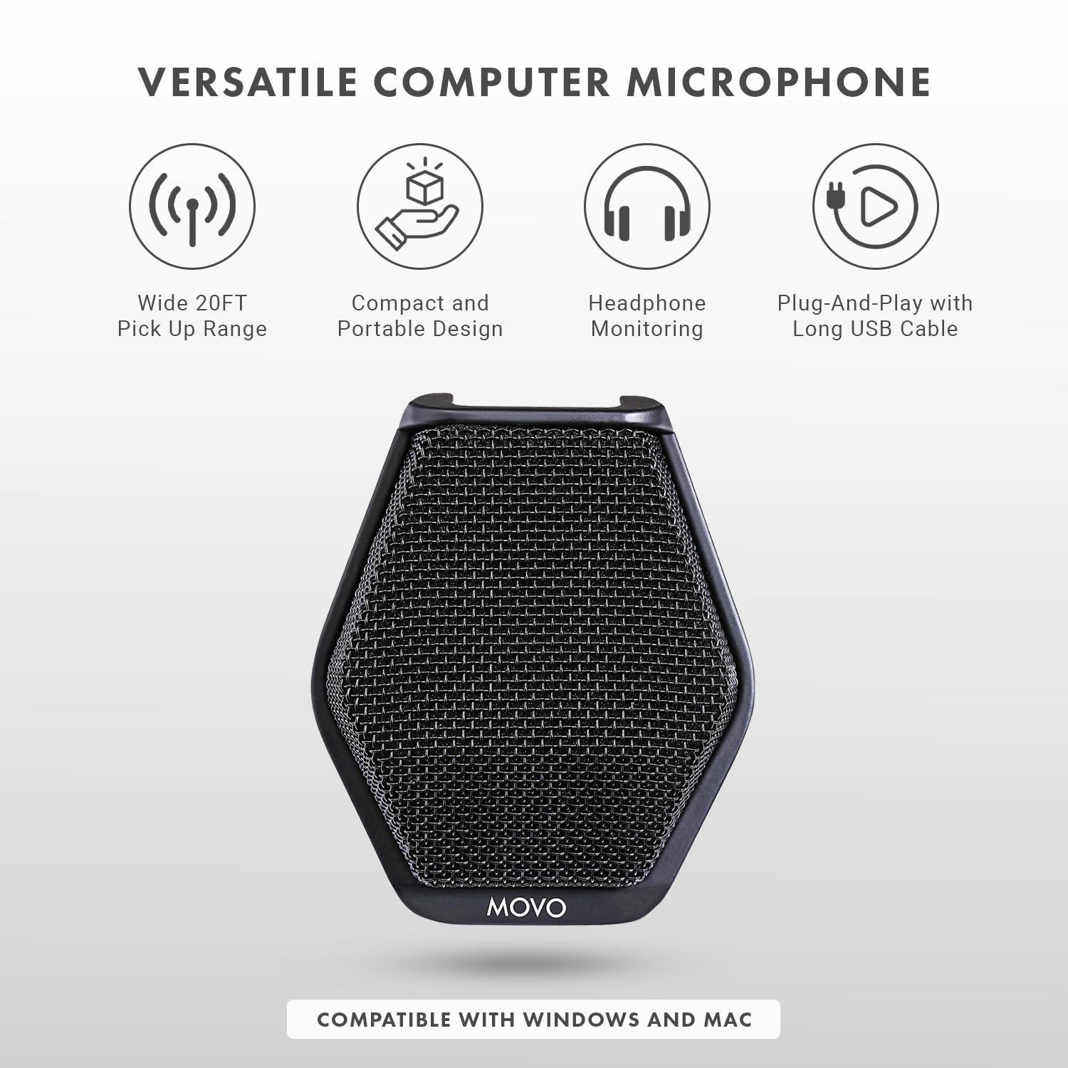 Movo Movo MC1000 Conference USB Microphone for Computer Desktop and Laptop with 180° / 20' Long Pick up Range Compatible with Windows and Mac for Dictation, Recording, YouTube, Conference Call, Skype
