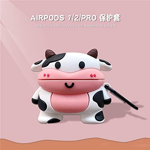 JCSMARTEC Cute Case for Airpods Pro, Funny Frog Cow Bees Soft Silicone Rubber Cover Skin with Anti-Lost Keychain(Cow Case)