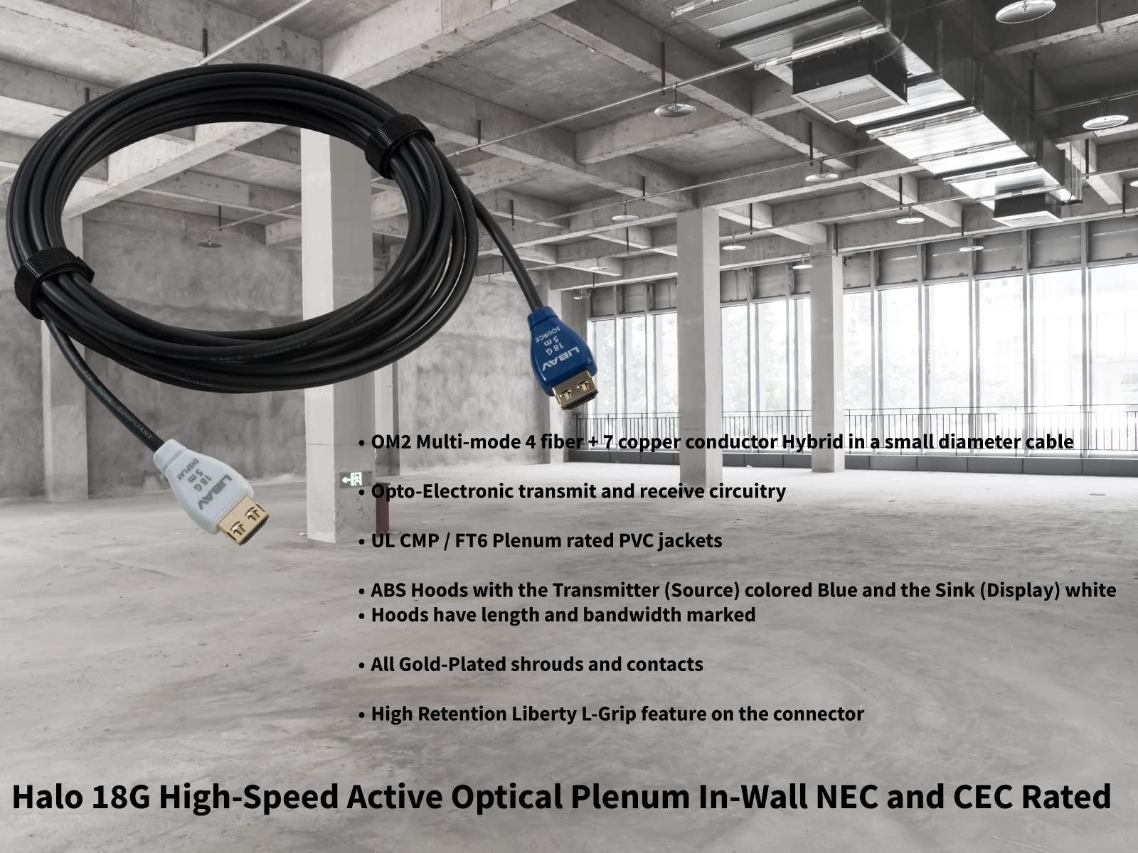 Liberty AV Solutions Liberty Halo Active Optical Hybrid 18G Plenum Commercial Grade in-Wall Rated Series High Speed HDMI Cables 5 Meter (15Ft.)