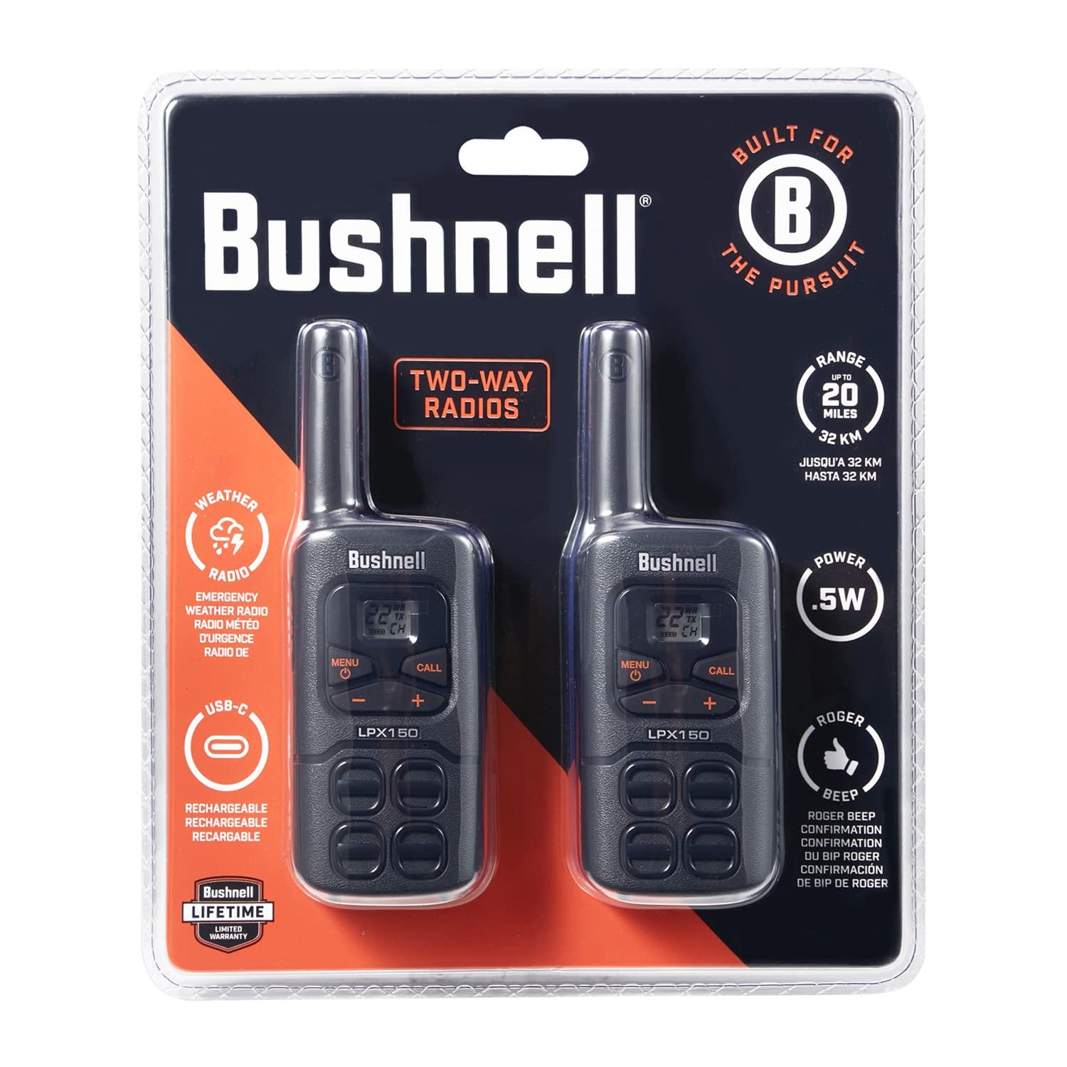 Bushnell Bushnell LPX150 Walkie Talkie Radio - Reliable Quality, Rugged Design, 0.5W Power for 20 Miles of Range, Two Way Radios Equipped for Wherever Life Takes You (2 Pack)