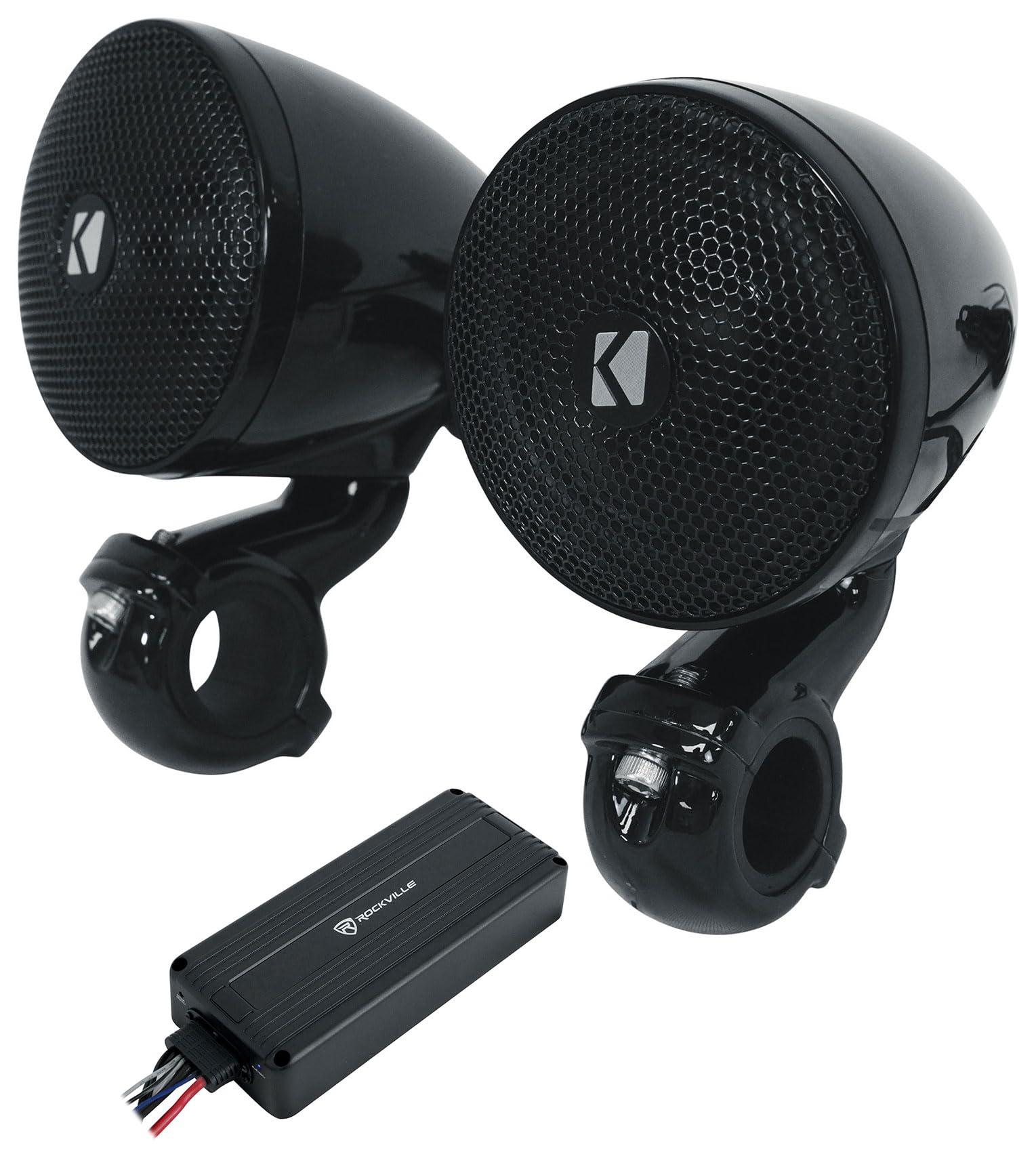 Audiosavings Audiosavings Bundle: (2) Kicker 47PSMB32 3\" 100w PSM Motorcycle/ATV Handlebar Speakers in Black PSMB32 Bundle with Rockville ATV220 2 Channel UTV/Motorcycle Bluetooth Amplifier IP65 Micro (2 Items)