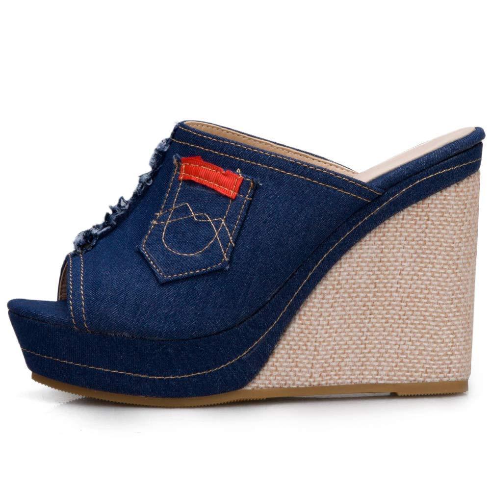 ZBYY ZBYY Women's Flip Flop Sandals Open Toe Denim Wedge Platform Shoes Outdoor High Heel Sandals for Wedding Party Dress
