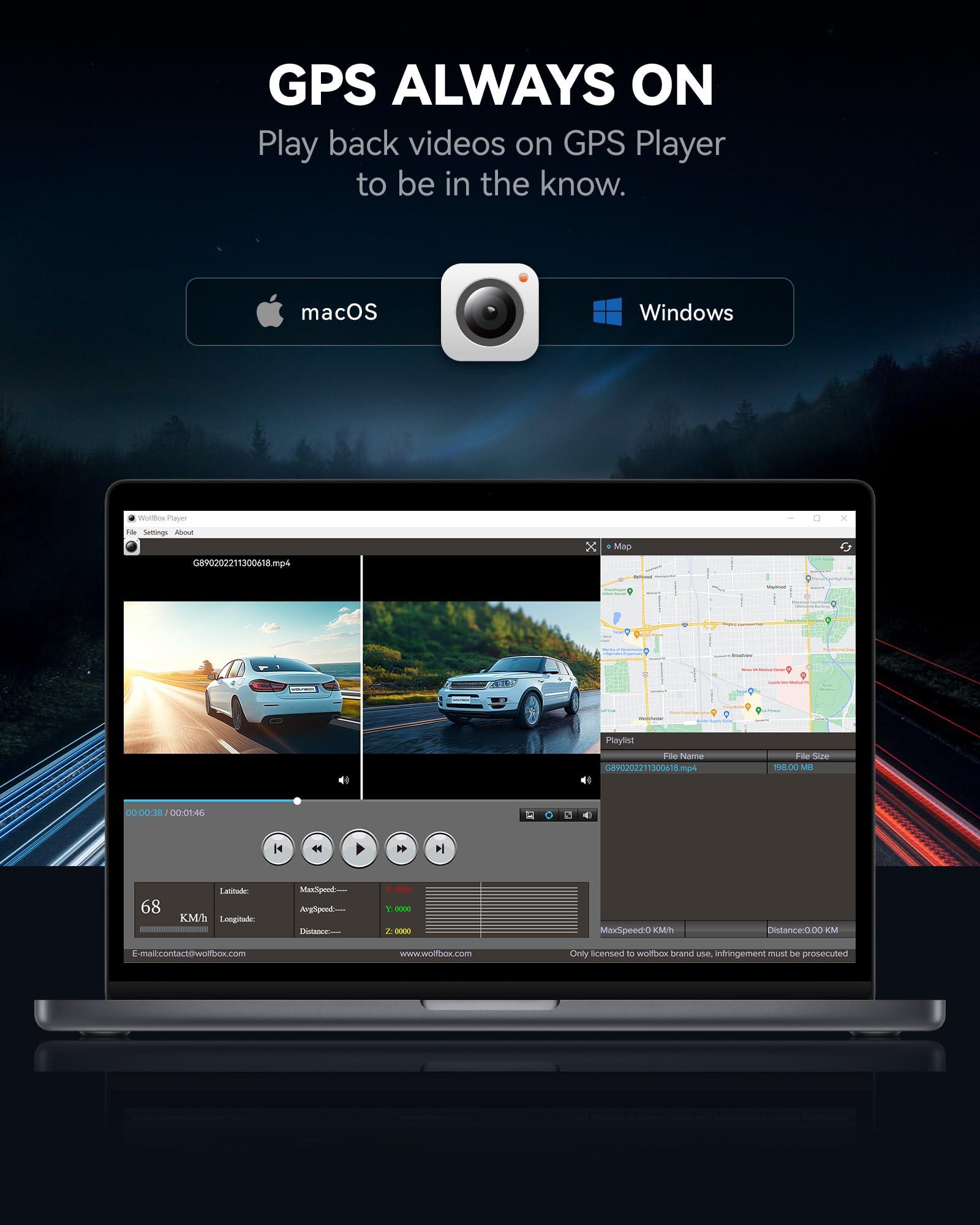 WOLFBOX WOLFBOX G840S 12\" 4K Mirror Dash Cam Backup Camera, 2160P Full HD Smart Rearview Mirror for Cars & Trucks, Front and Rear View Dual Cameras, Night Vision, Parking Assistance, Free 32GB Card & GPS