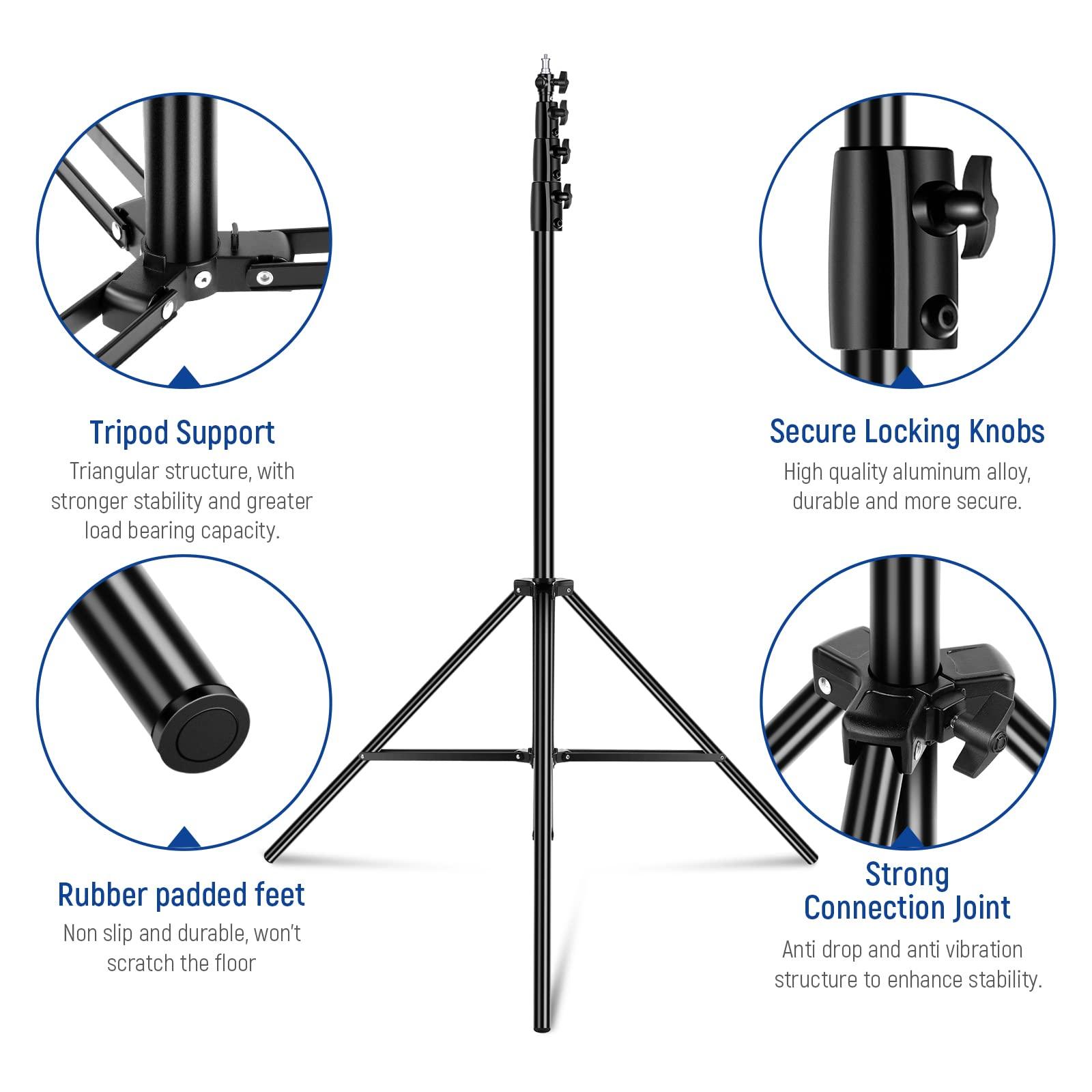 Neewer NEEWER 13ft/4m Air Cushioned Light Stand, Heavy Duty All Metal Photography Tripod Stand with 1/4 to 3/8 Reversible Spigot, 3 Way Mounting Interface & Metal Locking Knobs, Max Load 6.5lb/3kg