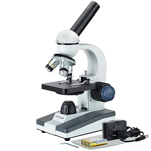 AmScope AmScope M150C-MS Compound Monocular Microscope, WF10x and WF25x Eyepieces, 40x-1000x Magnification, LED Illumination, Brightfield, Single-Lens Condenser, Coaxial Coarse and Fine Focus, Mechanical Stag