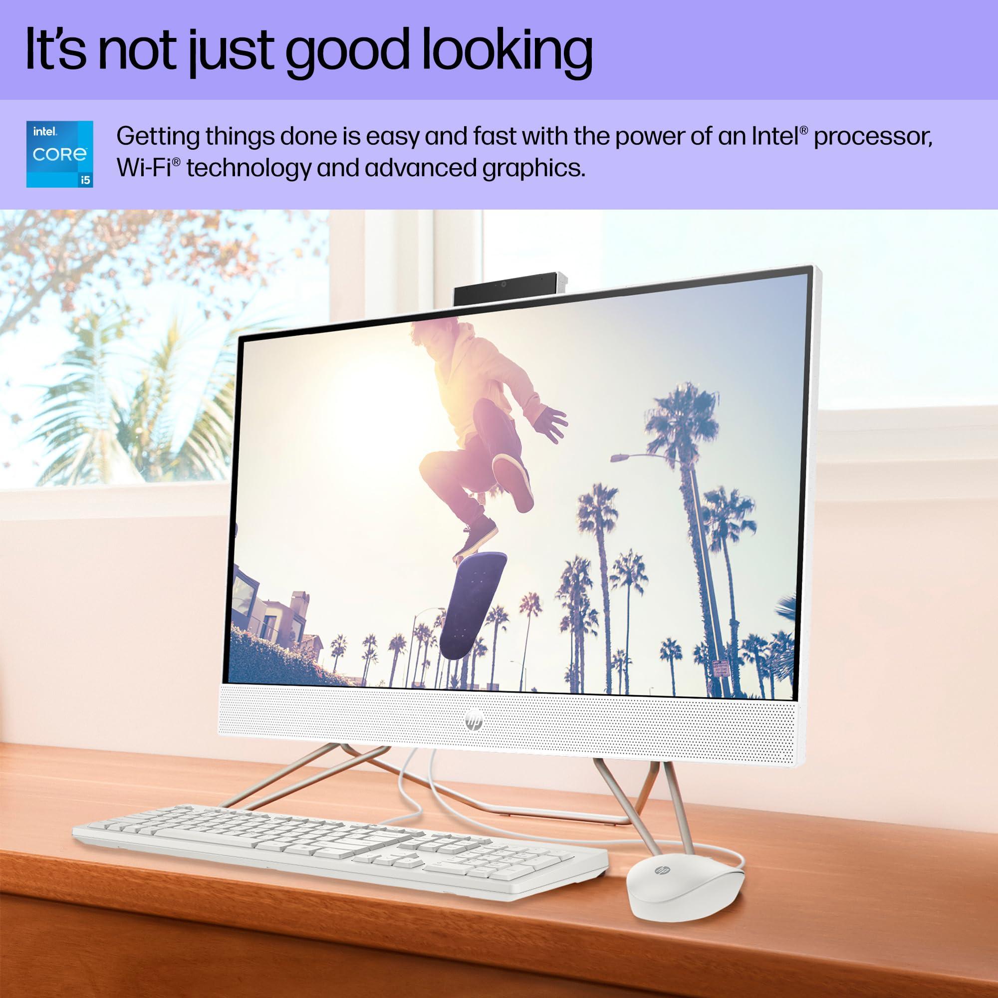 HP HP 24 inch All-in-One Desktop PC, FHD Display, Intel Core i5-1235U, 8 GB SDRAM, 256 GB SSD, Intel UHD Graphics, Windows 11 Home, 24-cb1210 (2024)