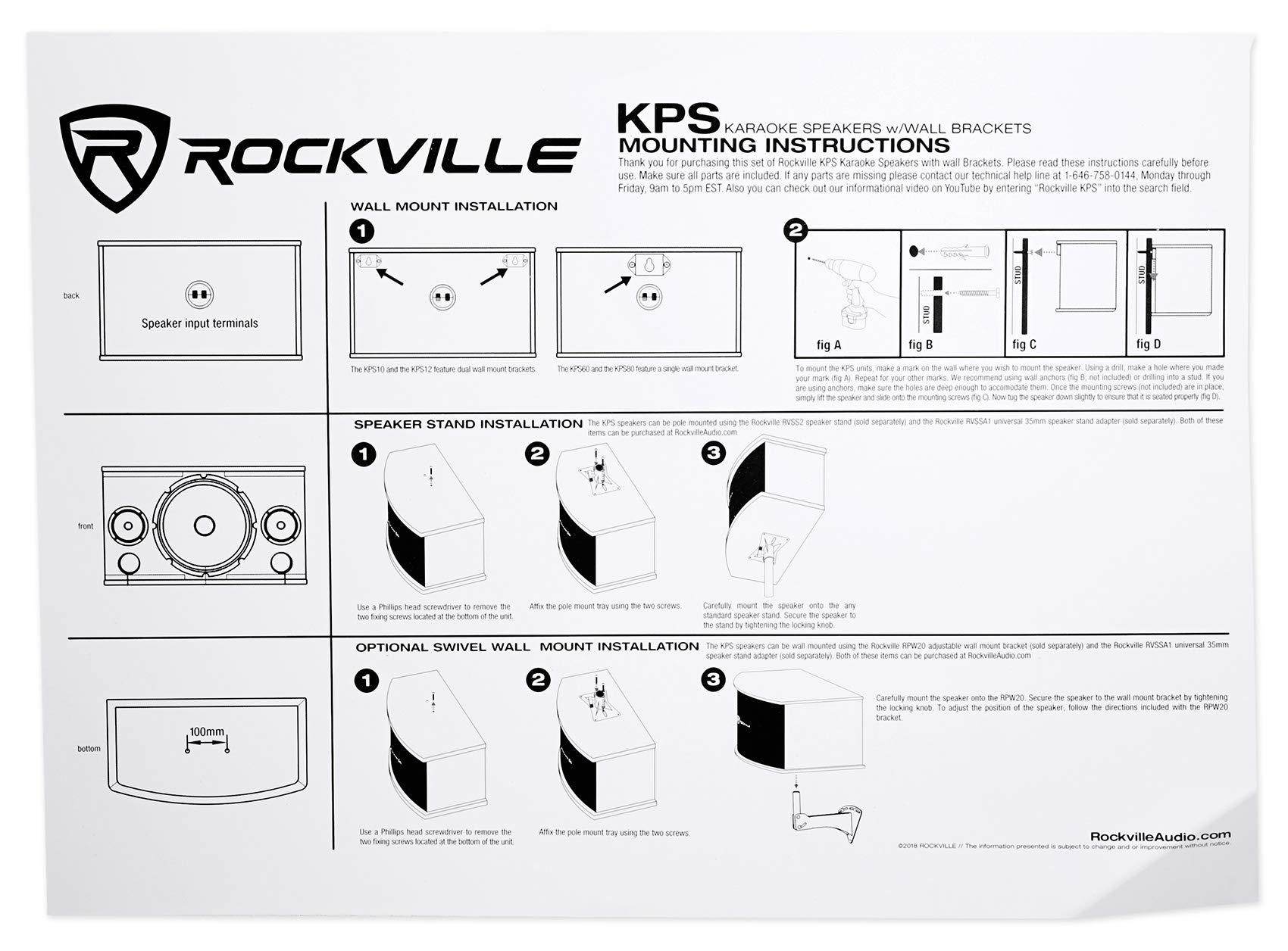 Rockville Pair RockvilIe KPS12 12" 1600w Speakers w/Wall Brackets for Restaurant/Bar/Cafe
