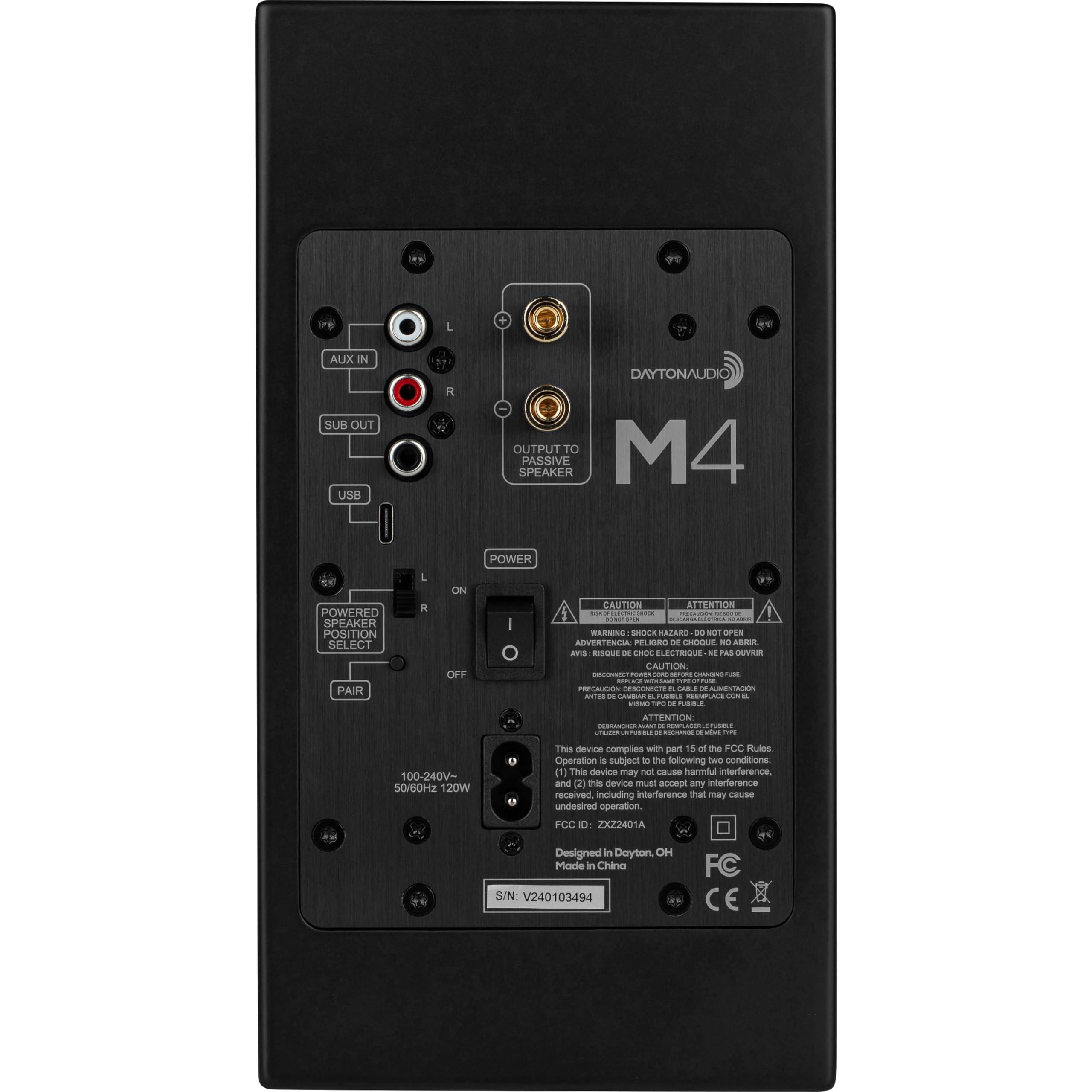 Dayton Audio Dayton Audio M4 Powered Desktop Speakers with Bluetooth and USB DAC | Remote Included | 150W Peak Power | Pair (Black, 4in)