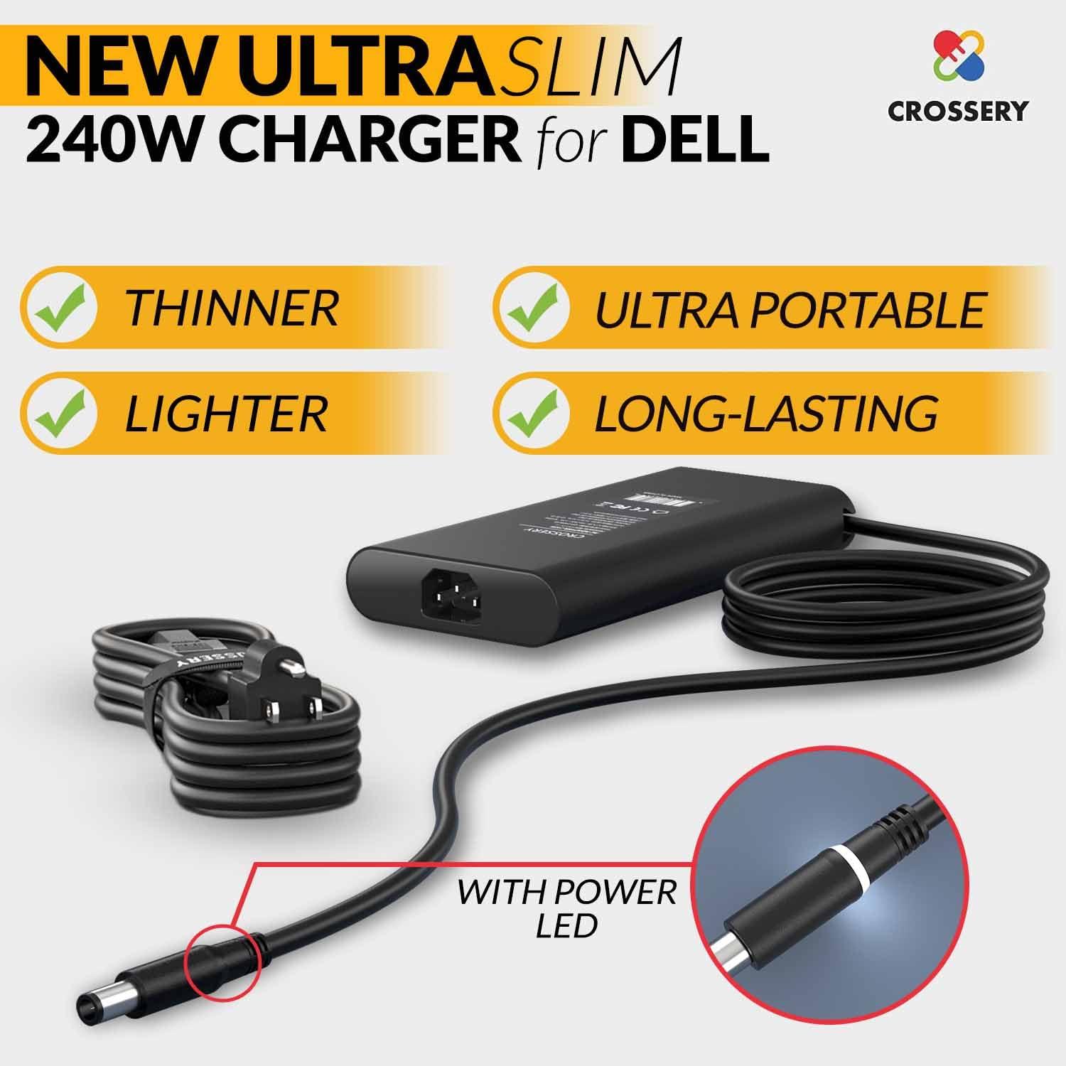 Crossery New Slim 240W Laptop Charger for Dell - 240 Watt Dell Laptop Charger Fit for G3 G5 G7 G15 & Alienware M15 M17 M17x x51 - AC Adapter Power Supply Cord Replacement for Alienware 17 15 13 R1-R5