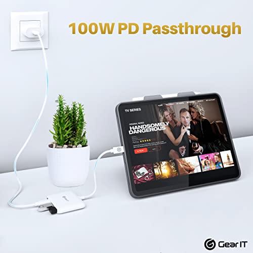 GearIT GearIT USB C Hub to HDMI | USB-A | 3.5mm I 100W PD Passthrough, 4K@120Hz DP Alt Mode Audio/Mic Port, USBC Type C Thunderbolt 3/4 Compatible for MacBook Pro 2020, iPad Pro 2020, Galaxy S20, and More