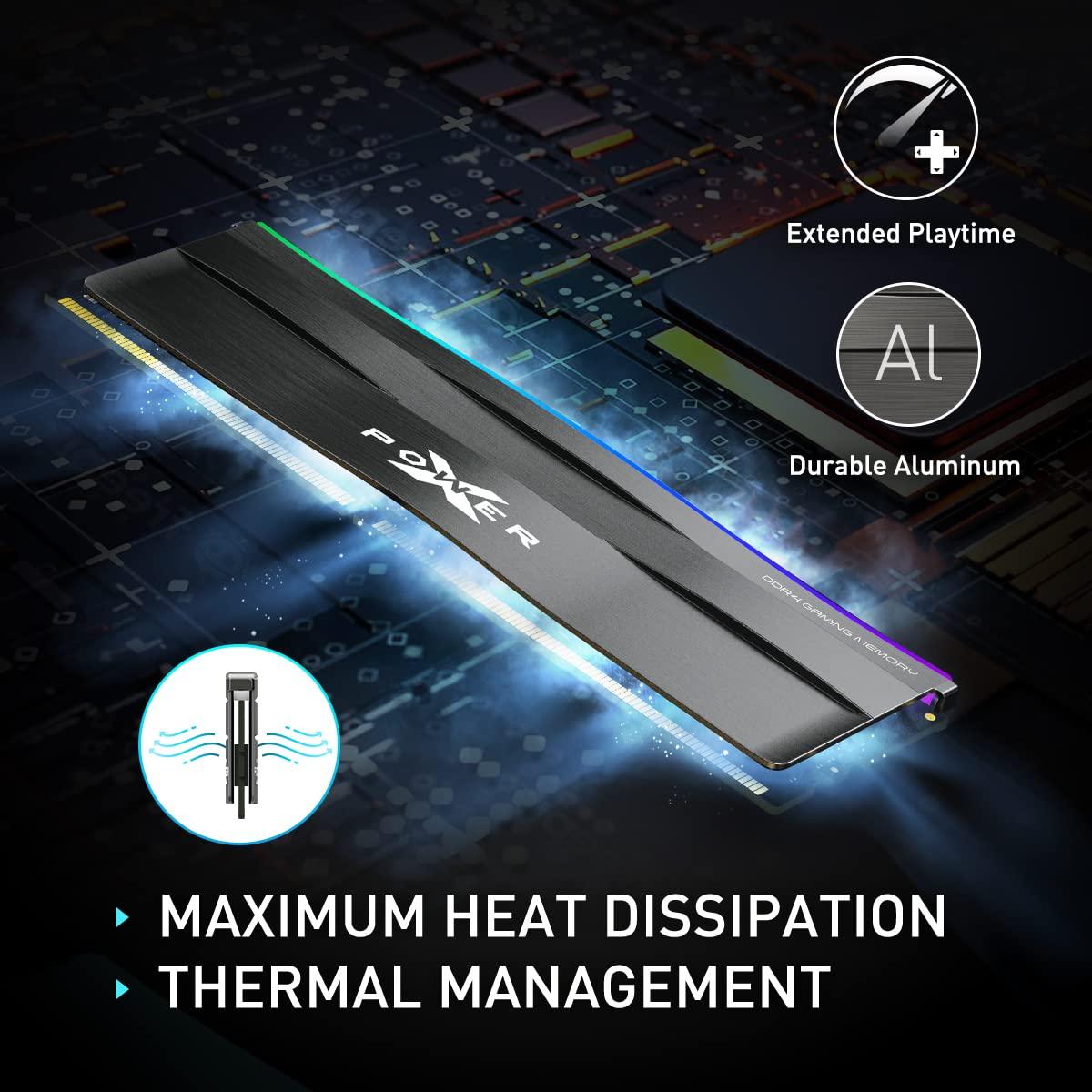 SP Silicon Power Silicon Power Gaming DDR4 32GB Kit (2 x 16GB) Zenith RGB 3600MHz (PC4 28800) C18 Desktop Memory Module Ram with Heatsink Black (SP032GXLZU360BDD)