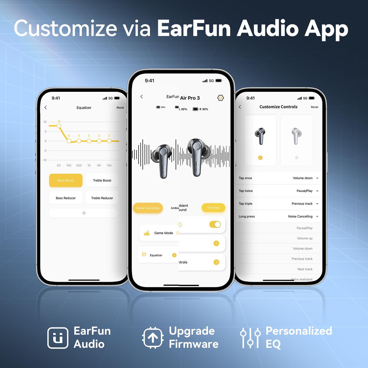 EarFun EarFun Air Pro 3 Noise Cancelling Earbuds, Qualcomm aptX Adaptive Sound, 6 Mics CVC 8.0 ENC, Bluetooth 5.3 Earbuds, Multipoint Connection, 45H Playtime, App Customize EQ, Wireless Charging
