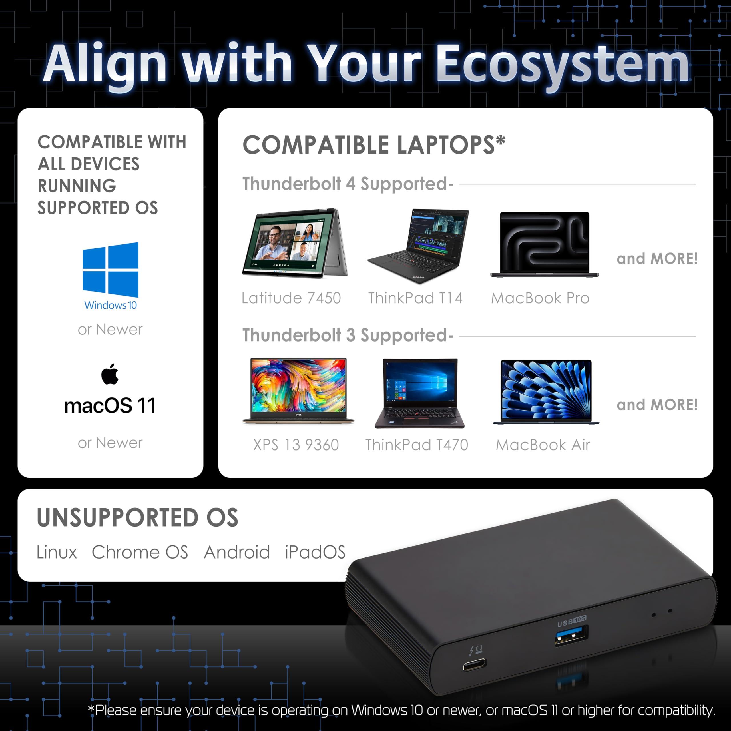 Amazon Basics Amazon Basics Thunderbolt4/USB4 Docking Station, 3X Downstream TBT4 (Dual Display), 1xUSB A 3.1, Black, 4.76 x 2.84 x 0.86 inches