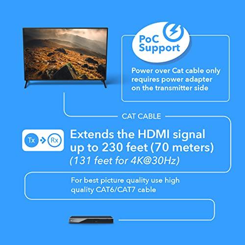 OREI OREI 4K HDMI Over Ethernet CAT6/CAT7 Extender, Extender RJ45 4K@30Hz Upto 130 Ft 1080P Upto 230 FT Full HD POC Transmitter & Receiver IR Loop Out (EX-230C)