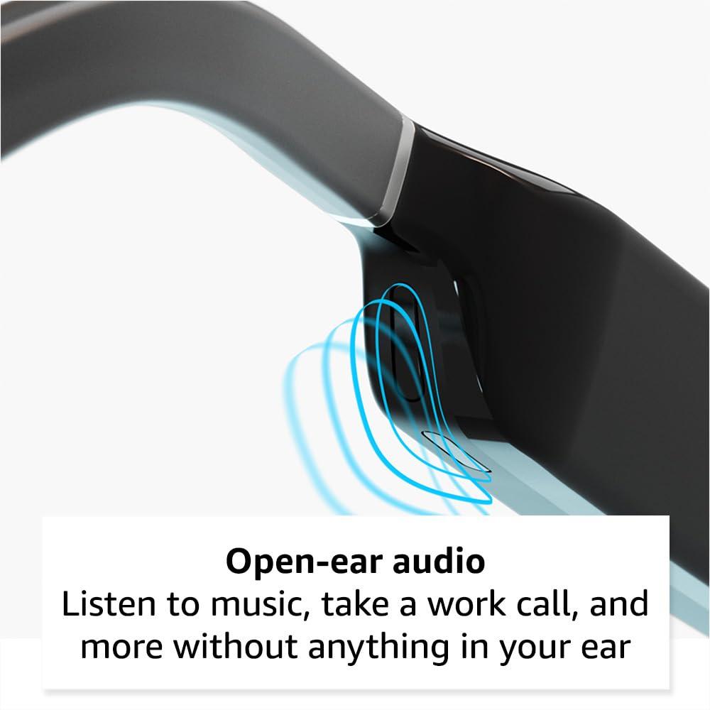 Amazon Amazon Echo Frames, an Alexa device (newest model), Smart glasses with Alexa, Square frames in Classic Black with blue light filtering lenses