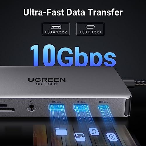 UGREEN UGREEN Revodok Pro 211 Laptop Docking Station 11 in 1 USB C Dock Dual HDMI 4K@60Hz Single 8K@30Hz 10Gbps Data Port 100W PD Gigabit Ethernet, SD/TF Card Reader Compatible for Thinkpad, Zenbook and more