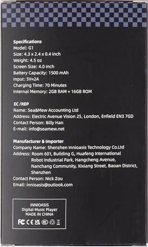 innioasis MP3 Player with Bluetooth and WiFi,MP3 Player with Spotify,Spotify Kids,Audible,Pandora,Amazon Music,4\" Music Player MP4 Up to 1TB(80GB,Red_Black)