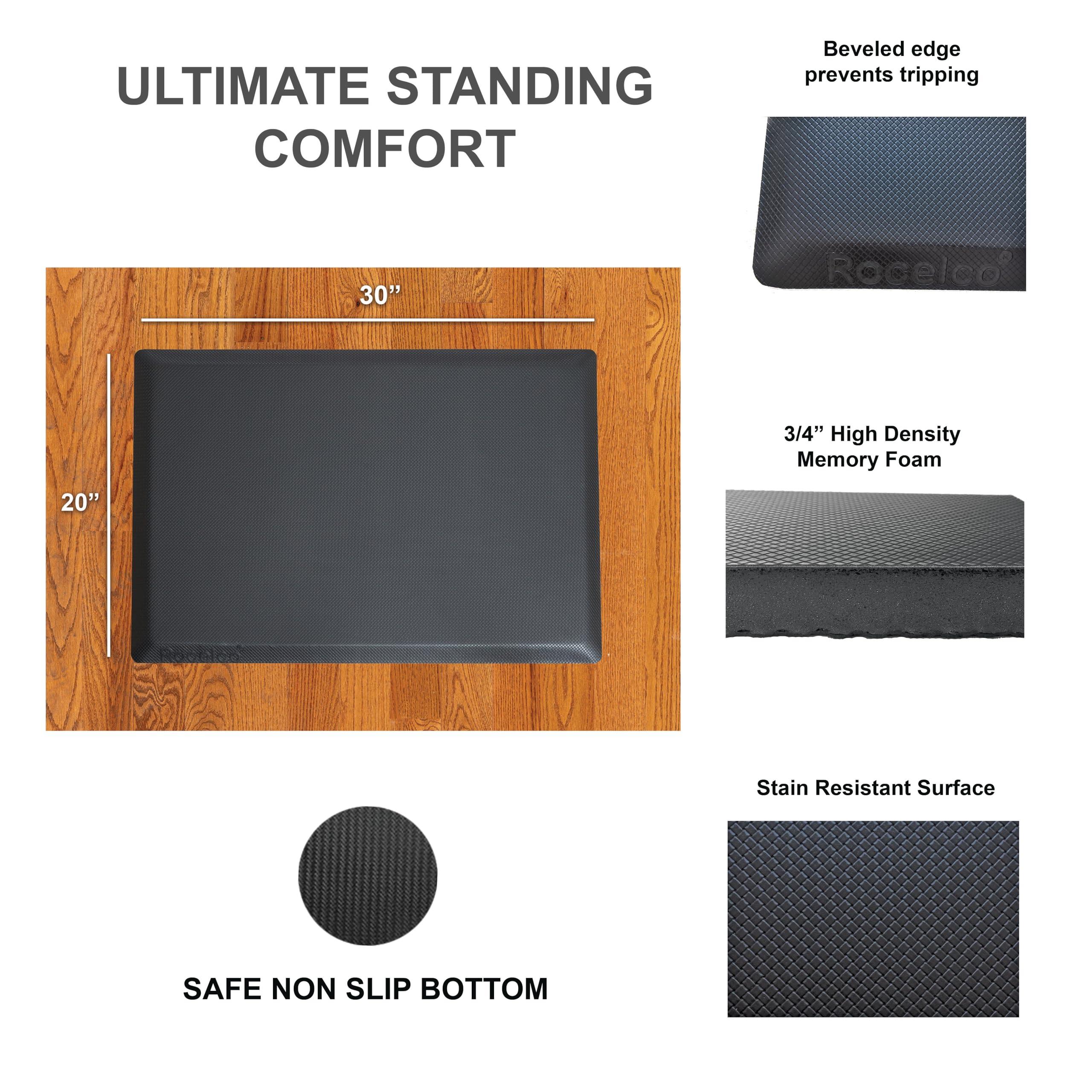 Rocelco Rocelco 40" Height Adjustable Standing Desk Converter with AC Outlet USB Charger and Anti-Fatigue Floor Mat - Sit Stand Up Tabletop Riser - Sliding Keyboard Tray - Black (R DADRB-40-ACUSB-MAFM)