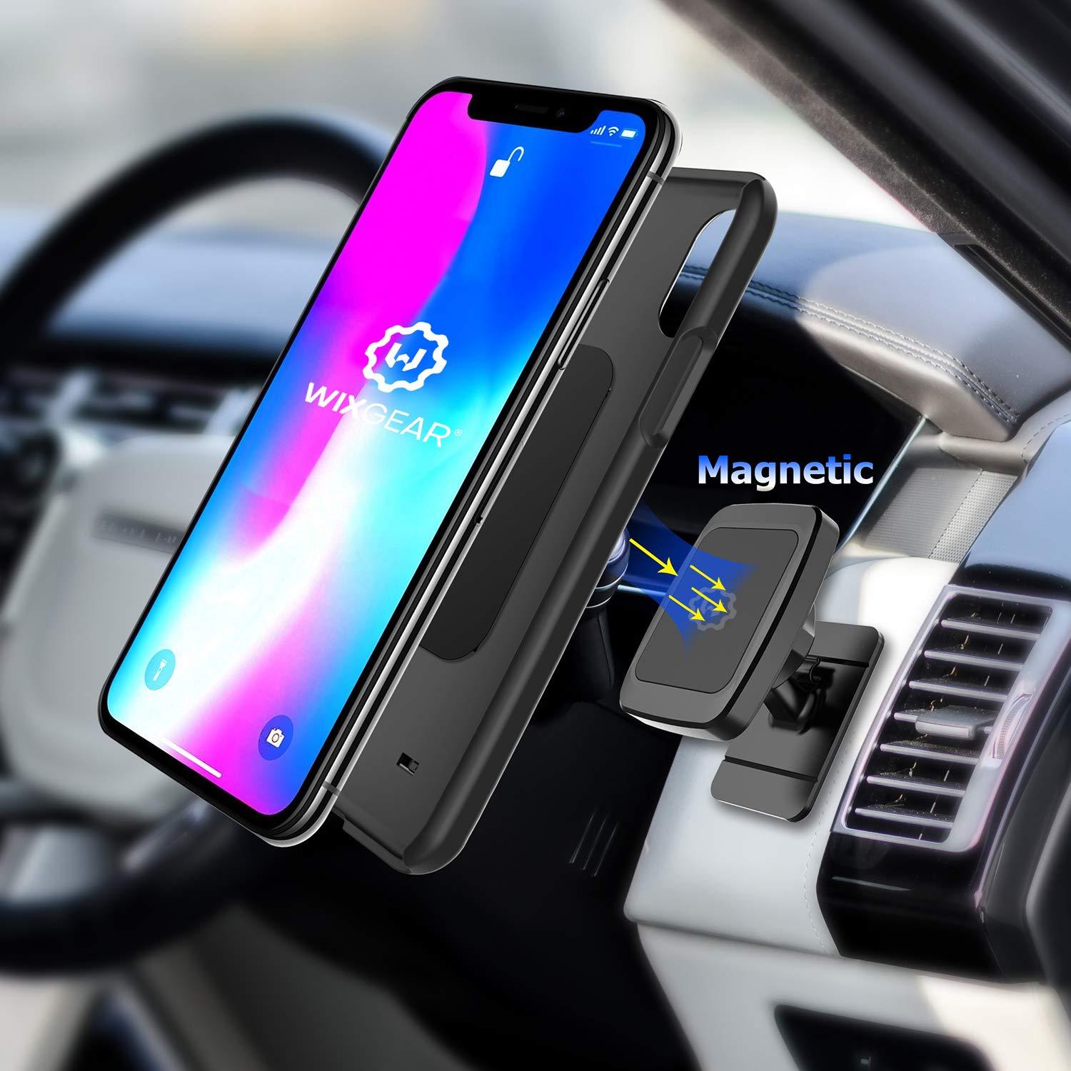WixGear WixGear Magnetic Phone Car Mount, Universal Stick On Dashboard Magnetic Car Mount Holder, for Cell Phones and Mini Tablets with Fast Swift-snap Technology, (Rectangle Stronger Design)