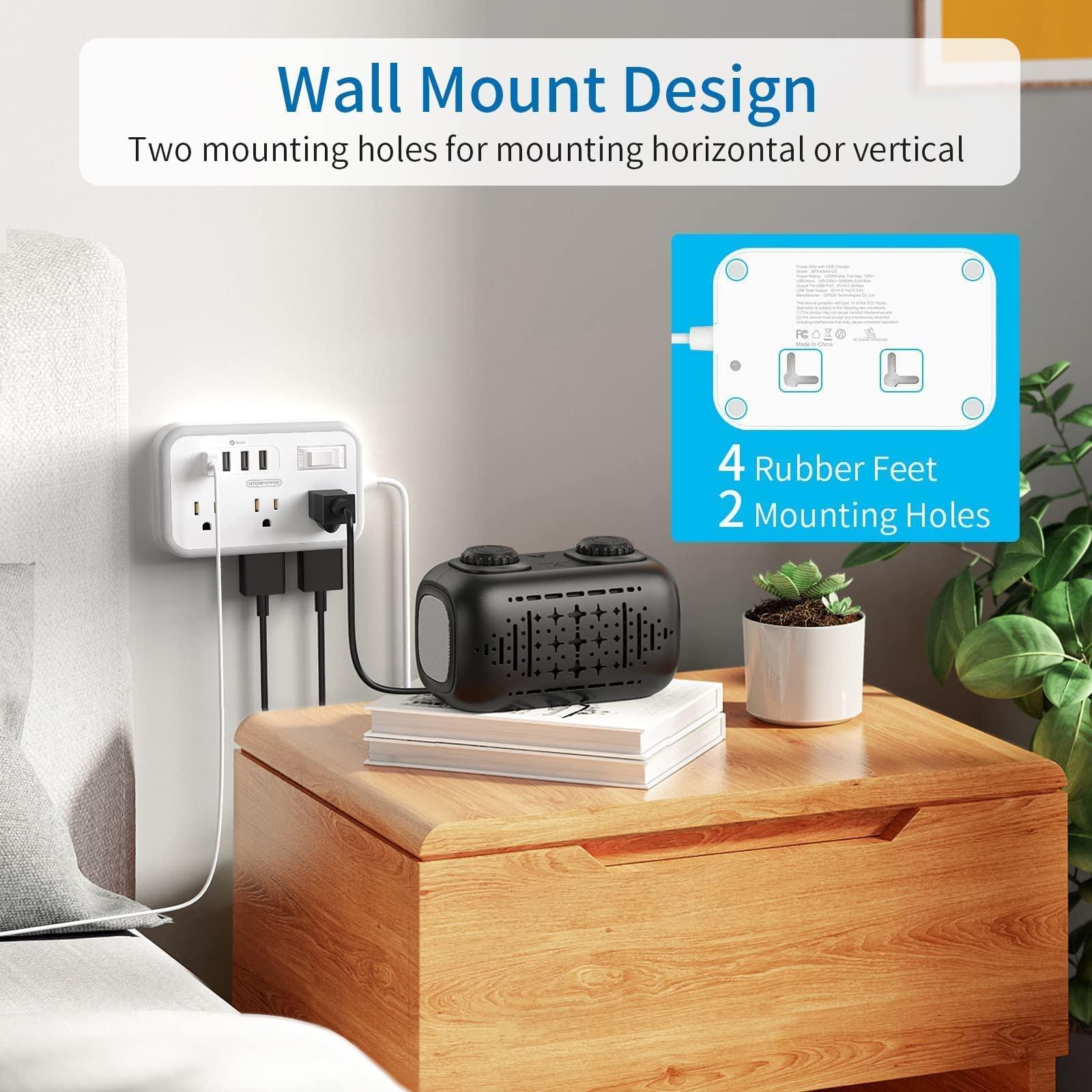 NTONPOWER Long Extension Cord 15 Ft Bundle, NTONPOWER Flat Plug Power Strip with USB Ports, Desktop Charging Station, Wall Mountable, Compact for Home, Office, Nightstand and Dorm Room Essentials