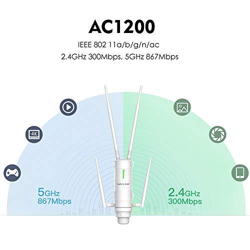 WAVLINK WAVLINK AC1200 High Power Outdoor Weatherproof WiFi Range Extender, Long Range Wireless AP/Router/Repeater/WISP Mode with POE Powered, Point to Point WiFi Bridge, 4x7dBi Omni Directional Antennas