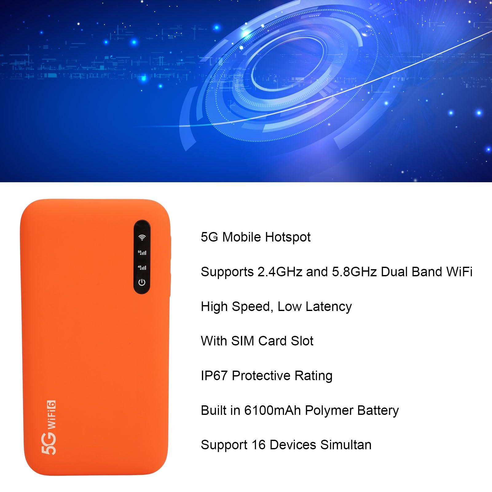 Dpofirs 5G MiFi 6 Mobile Hotspot, Portable High Speed Router, with SIM Card Slot, Up to 16 Devices, Travel MiFi Hotspot Router, for Phone Tablet