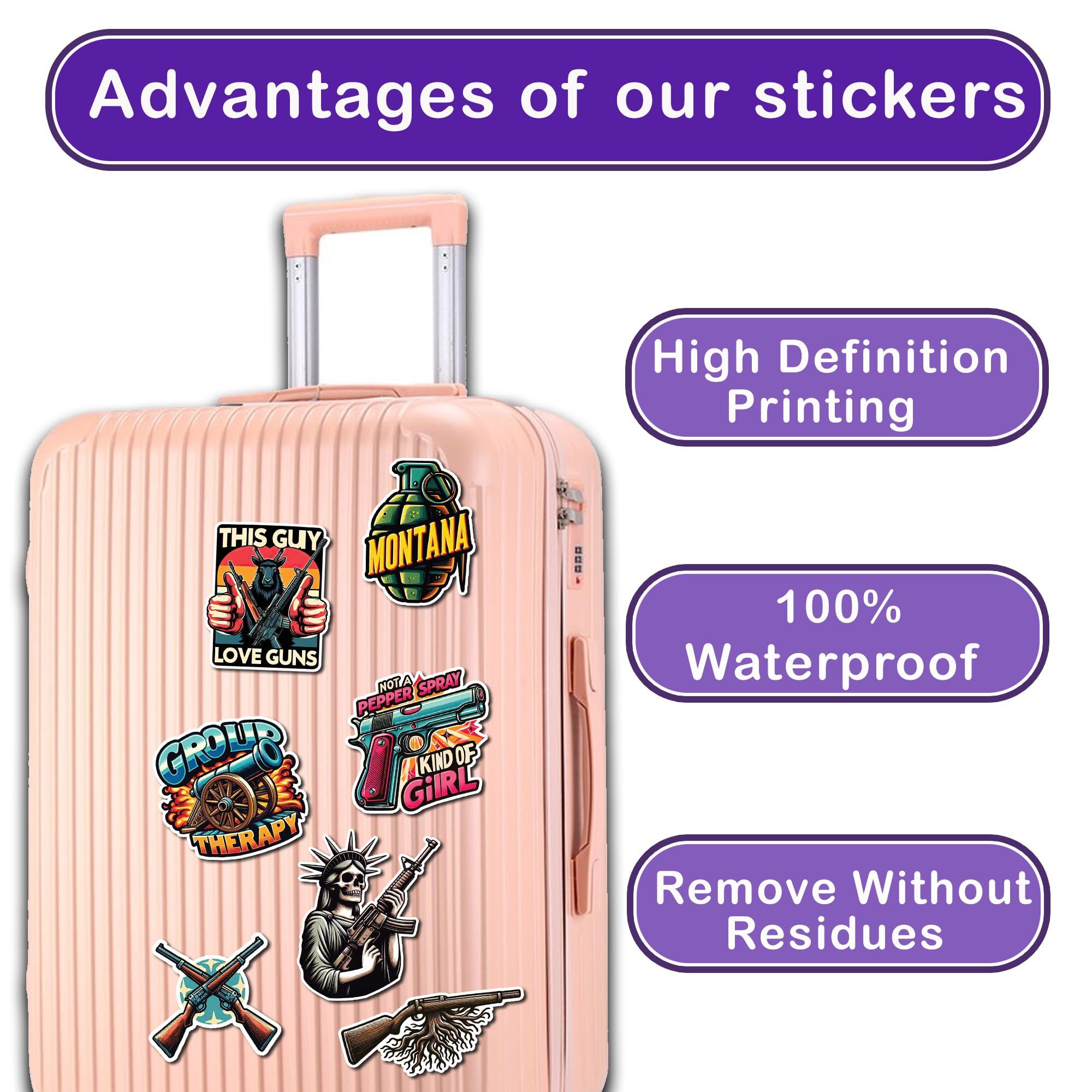 WESILY WESILY Pack 50 PCS Funny Gun Stickers Firearm Tactical Military Army Waterproof Vinyl Decals Small Bulk Set Guns and Ammo Sticker for Laptop Scrapbooks Bike Helmet