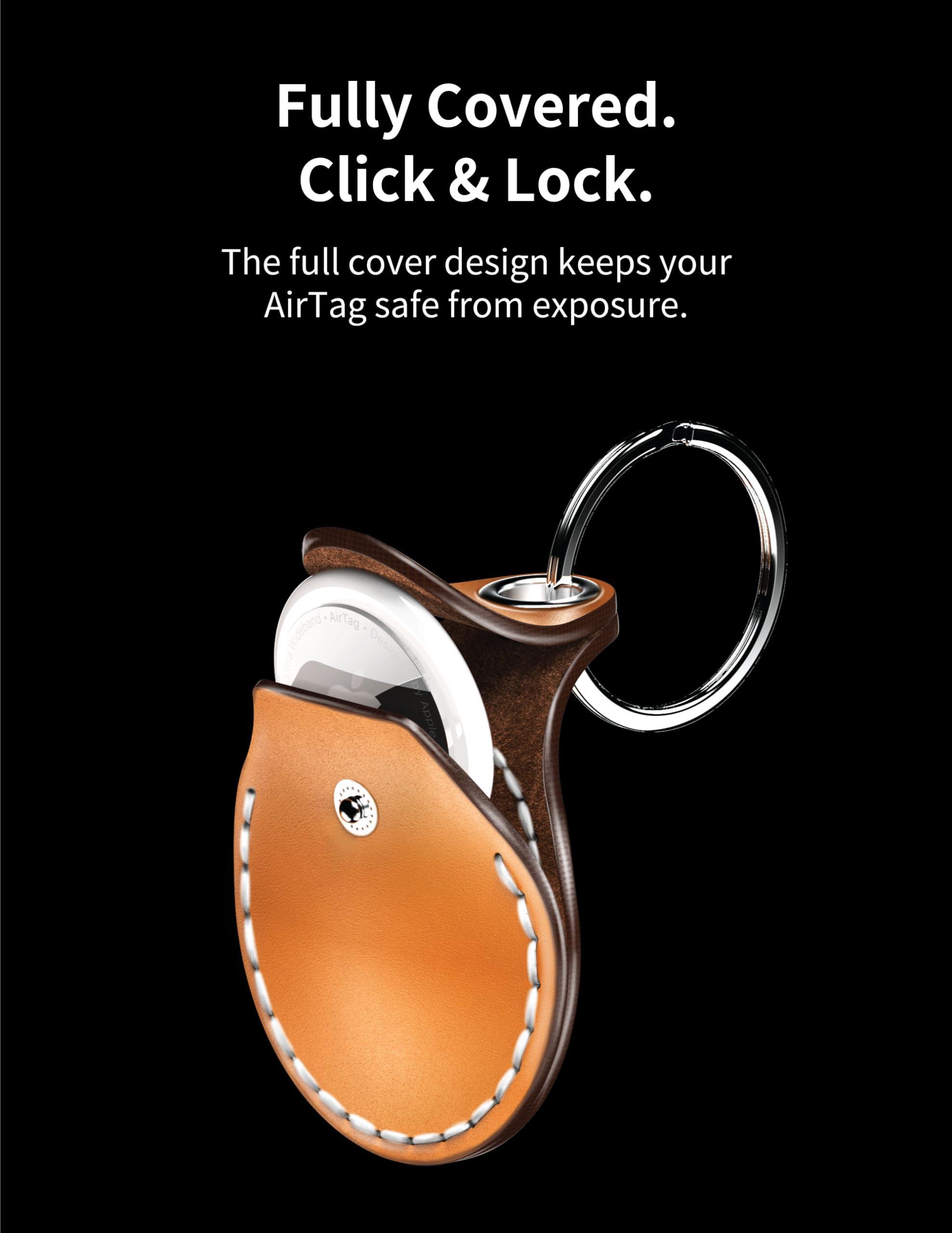 VogDuo VogDuo Genuine Leather Case for AirTag - Full Cover Lanyard Metal Key Ring Secure Tracker Holder for Wallet, Backpack, Luggage, Pet, (Black)