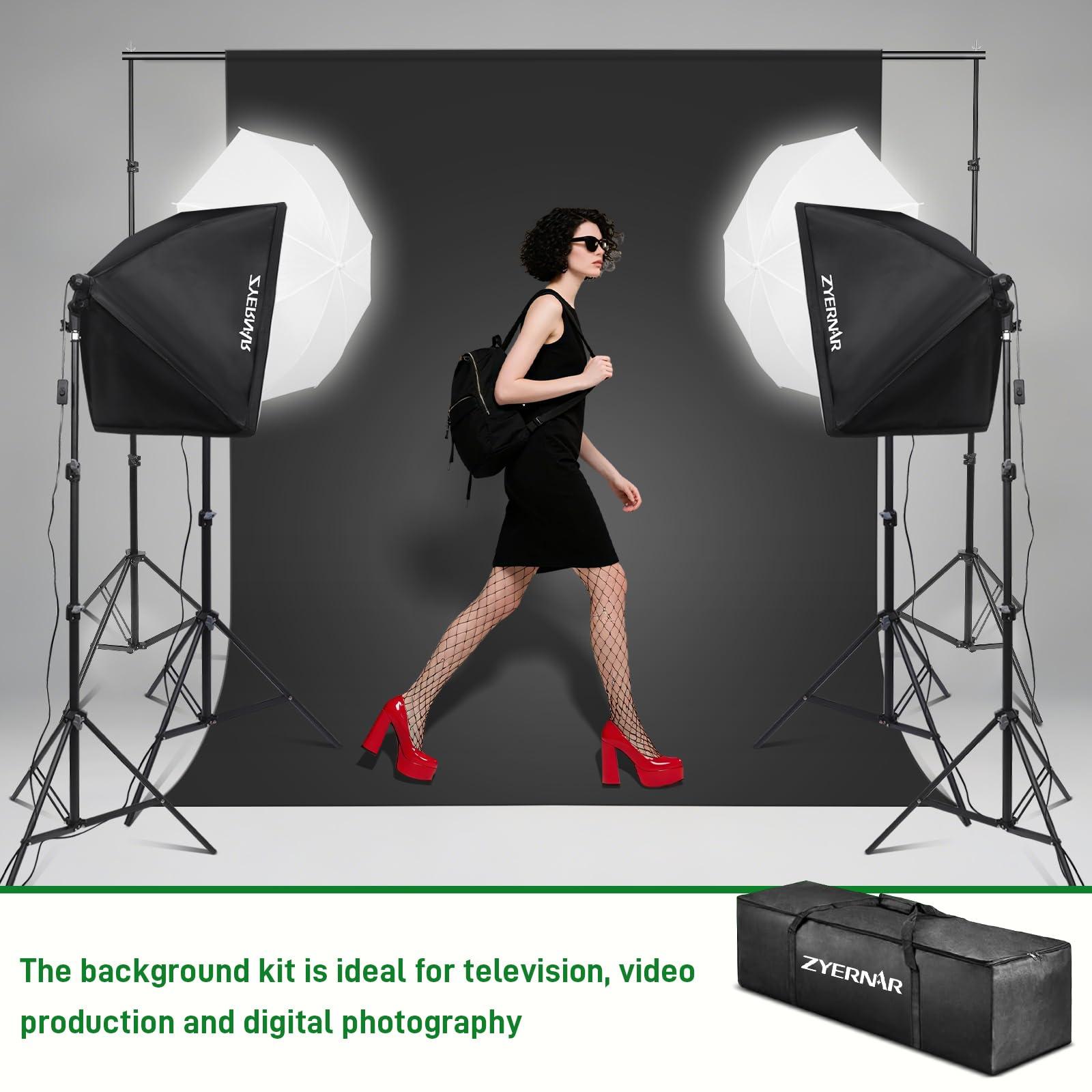 Zyernar Photography Lighting kit with Backdrops, 8.5x10ft Backdrop Stands, Zyernar LED Bulbs Umbrella Softbox Continuous Lighting, Photo Studio Equipment for Video Shoot