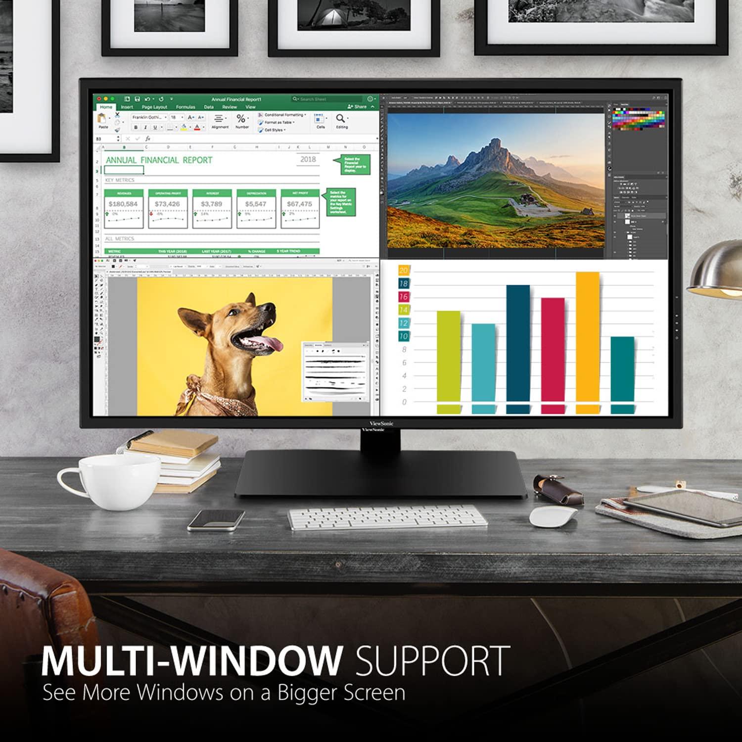 ViewSonic ViewSonic VX4381-4K 43 Inch Ultra HD MVA 4K Monitor Widescreen with HDR10 Support, Eye Care, HDMI, USB, DisplayPort for Home and Office, Black