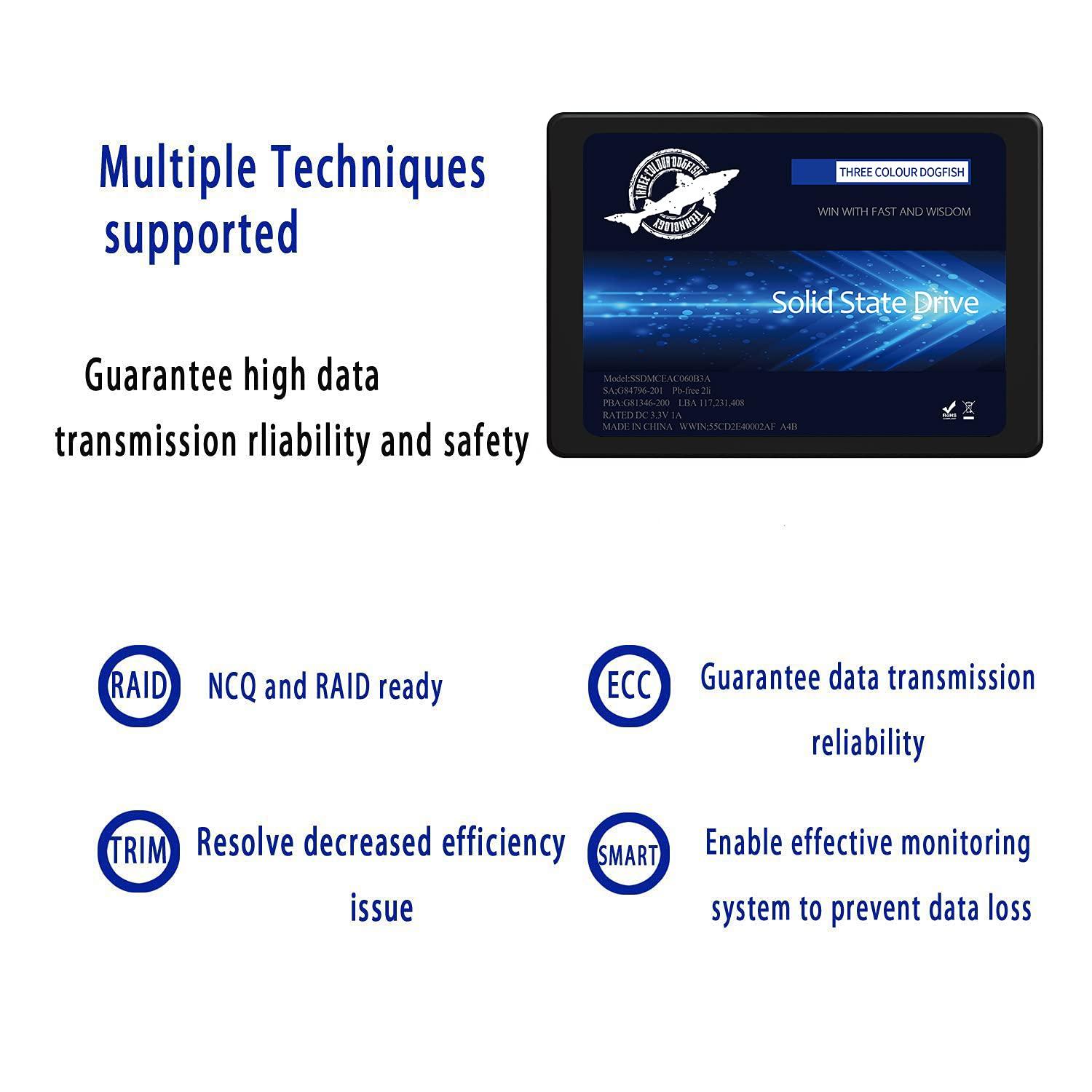 THREE COLOUR DOGFISH Dogfish 64GB 2.5\" Internal SSD, 3D NAND Solid State Drive, SATA III 6Gb/s 2.5 inch 7mm (0.28), Read up to 400MB/s - (2.5 64GB)