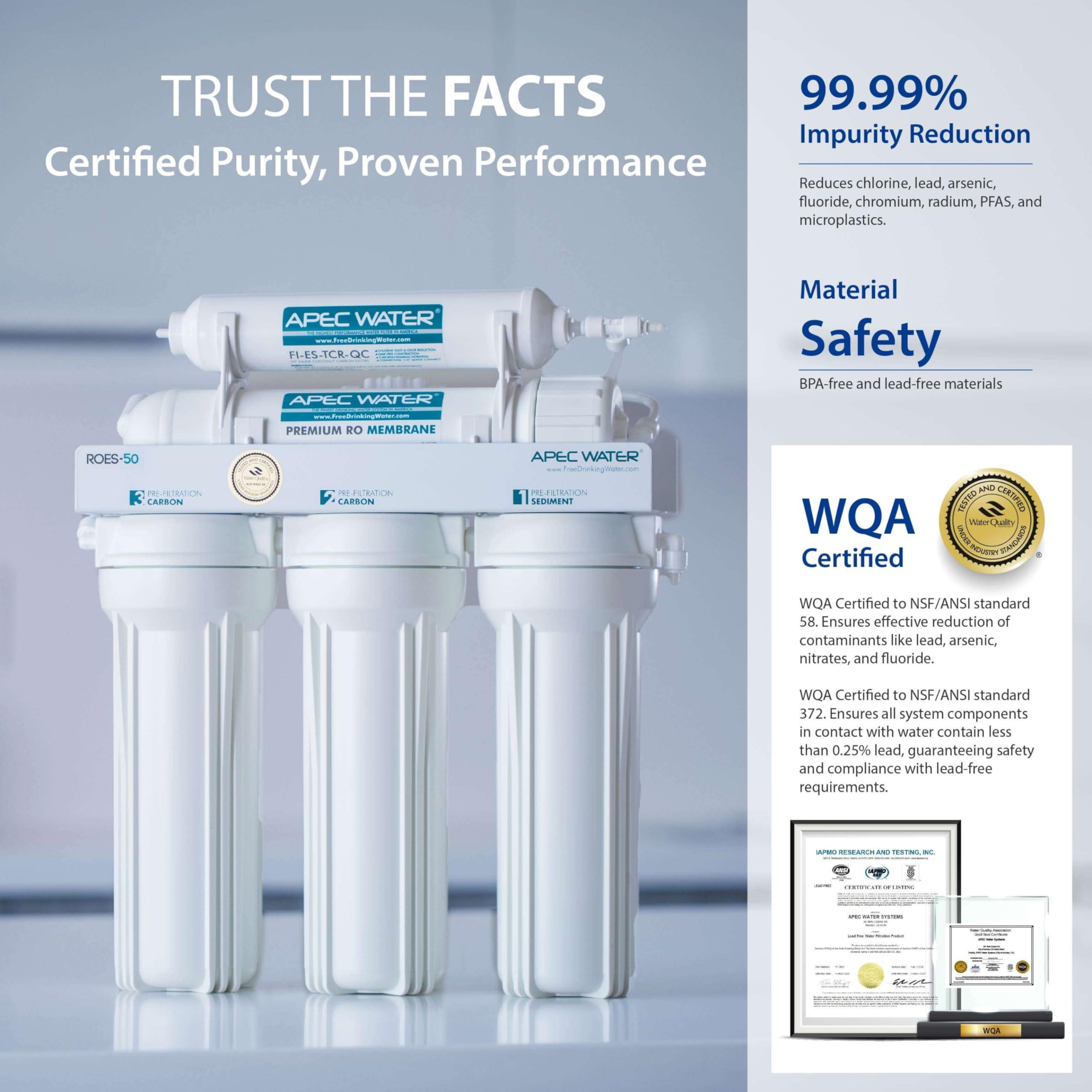APEC Water Systems APEC Water Systems ROES-50 Essence Series Top Tier 5-Stage WQA Certified Ultra Safe Reverse Osmosis Drinking Water Filter System