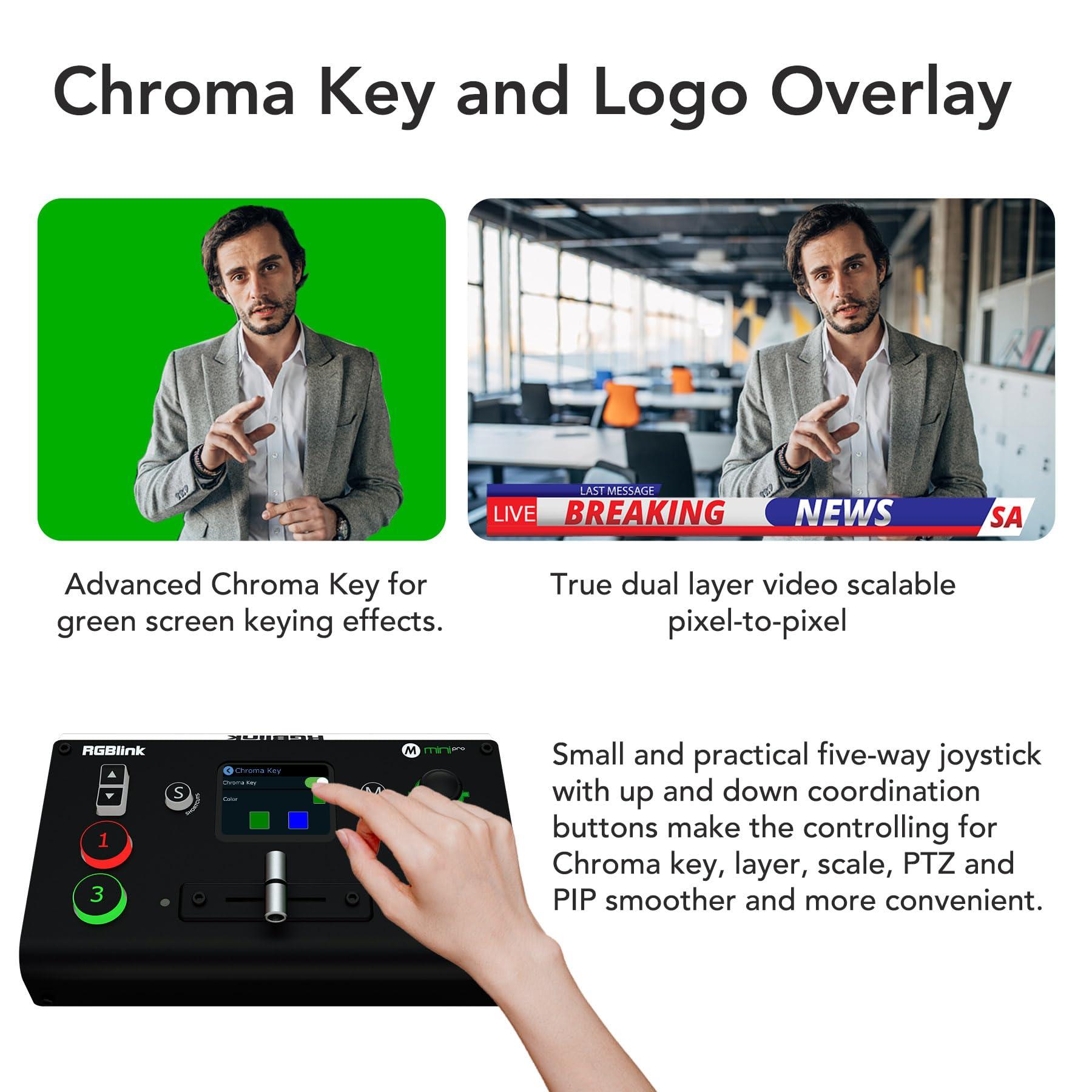 RGBlink RGBlink Mini-pro Multi Camera Video Mixer Switcher with On-Board Monitor 4K HDMI Live Streaming Switcher Chroma Key Logo Overlay USB3.0 Output for Church, Webinars, Weddings, Social Events