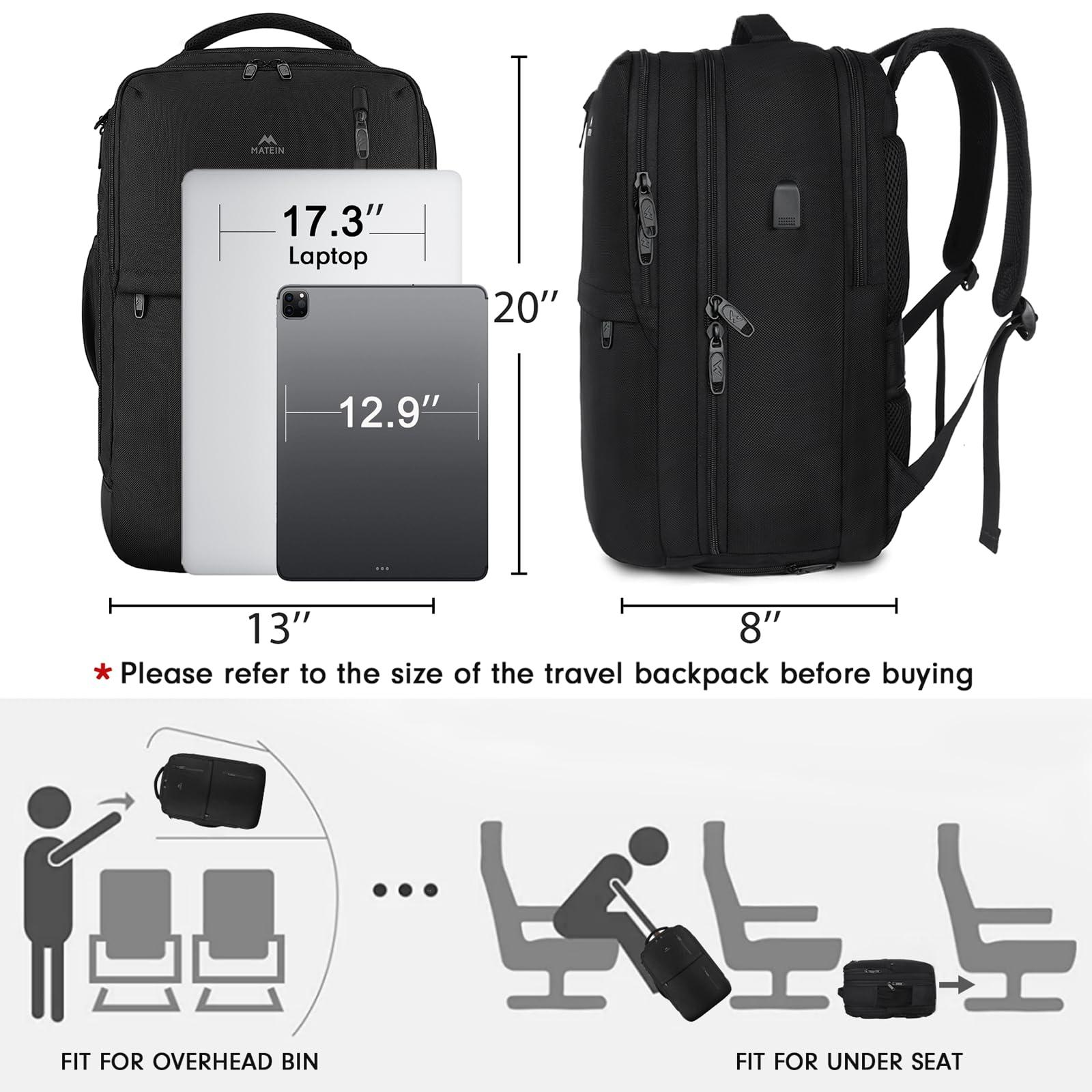 MATEIN MATEIN Carry on Backpack, Extra Large 40L Flight Approved Travel Laptop Backpack with USB Port,Rolling Backpack, 17 Inch Travel Laptop Backpacks with Wheels,