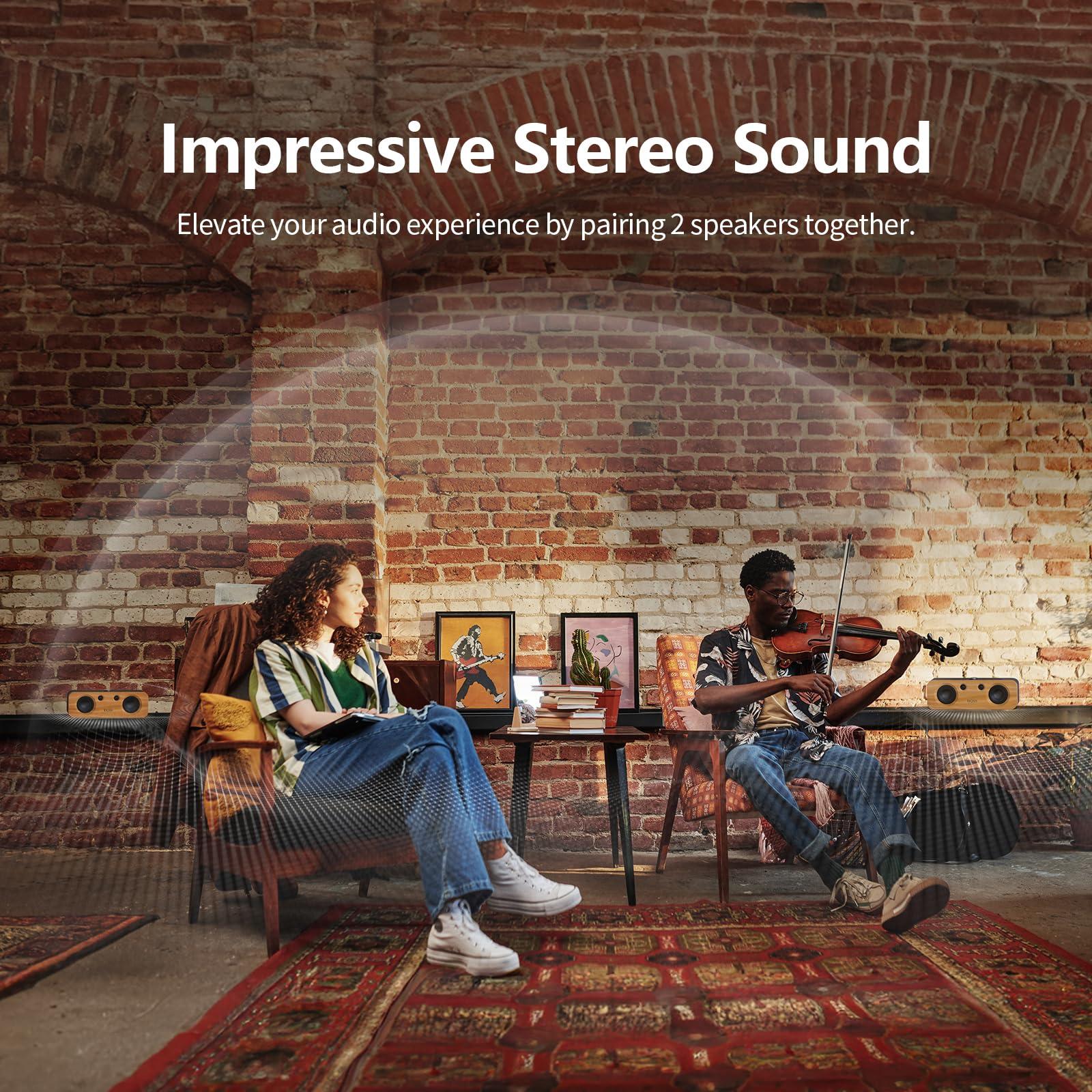 DOSS DOSS SoundBox H200 50W Home Bluetooth Speaker with Dual 3.5-Inch Woofers, Two 1-inch Tweeters, 35H Playtime, TWS, Sustainable Materials, BT 5.3, Wireless for Record Player/Computer/TV-Black