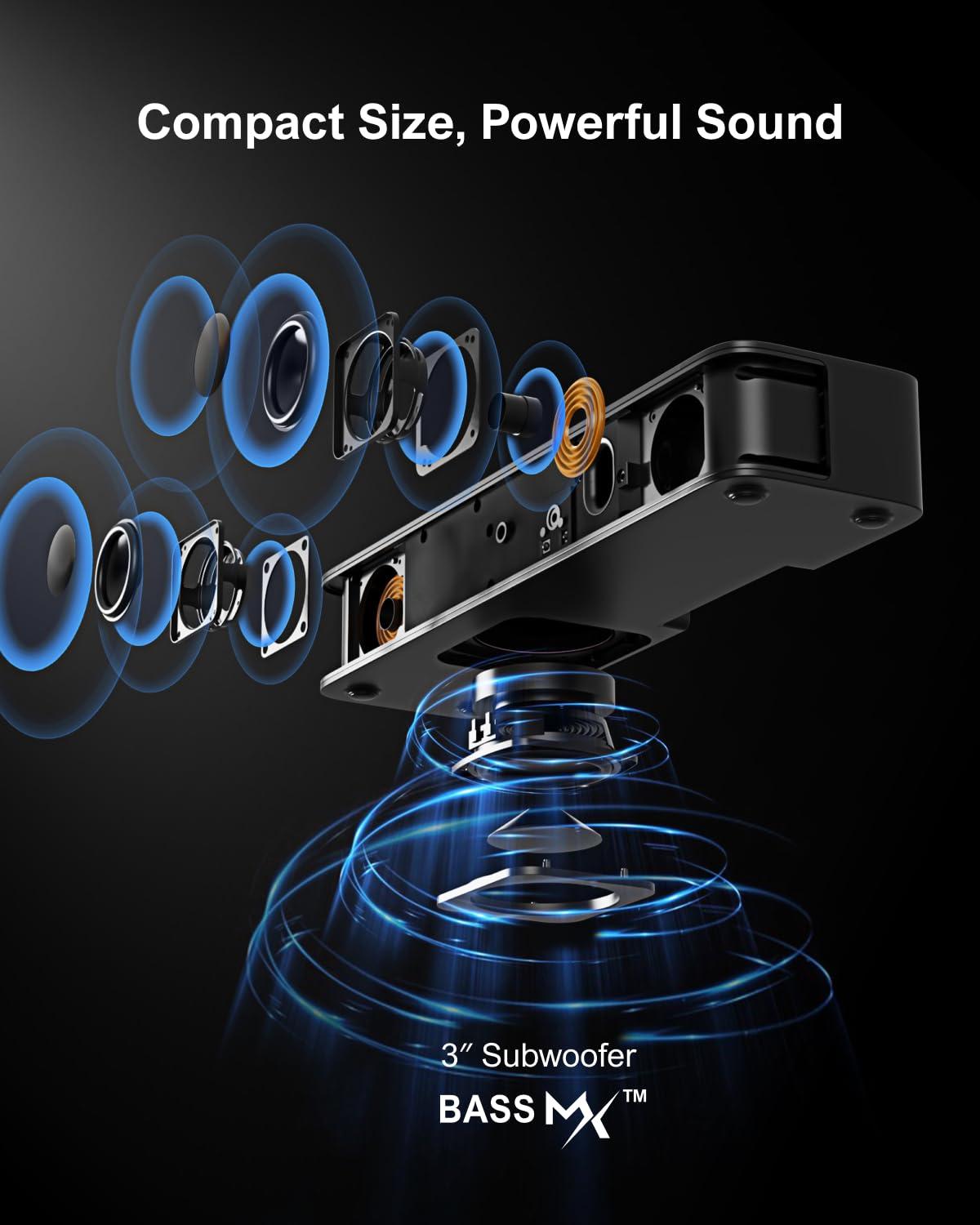 ULTIMEA ULTIMEA 2.1ch Mini Sound Bar for TV, Built-in Subwoofer, APP Control, Peak Power 120W, All-in-one PC Sound bar for Game, Bluetooth 5.3 TV Sound Bar Speakers, Opt/AUX/Wall Mount, Solo B30 Pro