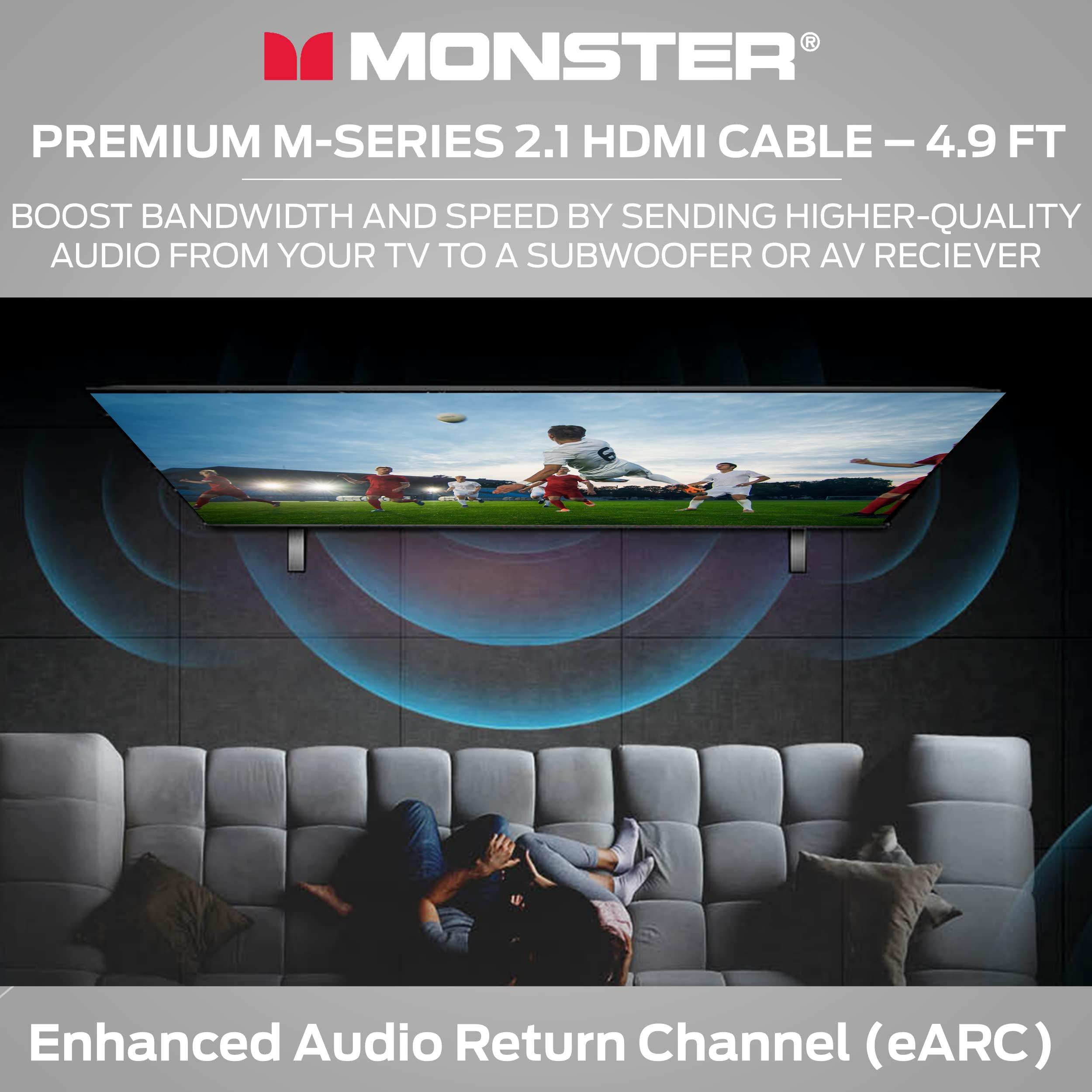Monster Monster M-Series 3000 Certified Premium 8K High Speed - 2.1, 4K 120Hz , 48 Gbps- HDMI Cables for Apple TV, Roku, Smart TV, Laptop, Montior - 4.9 ft