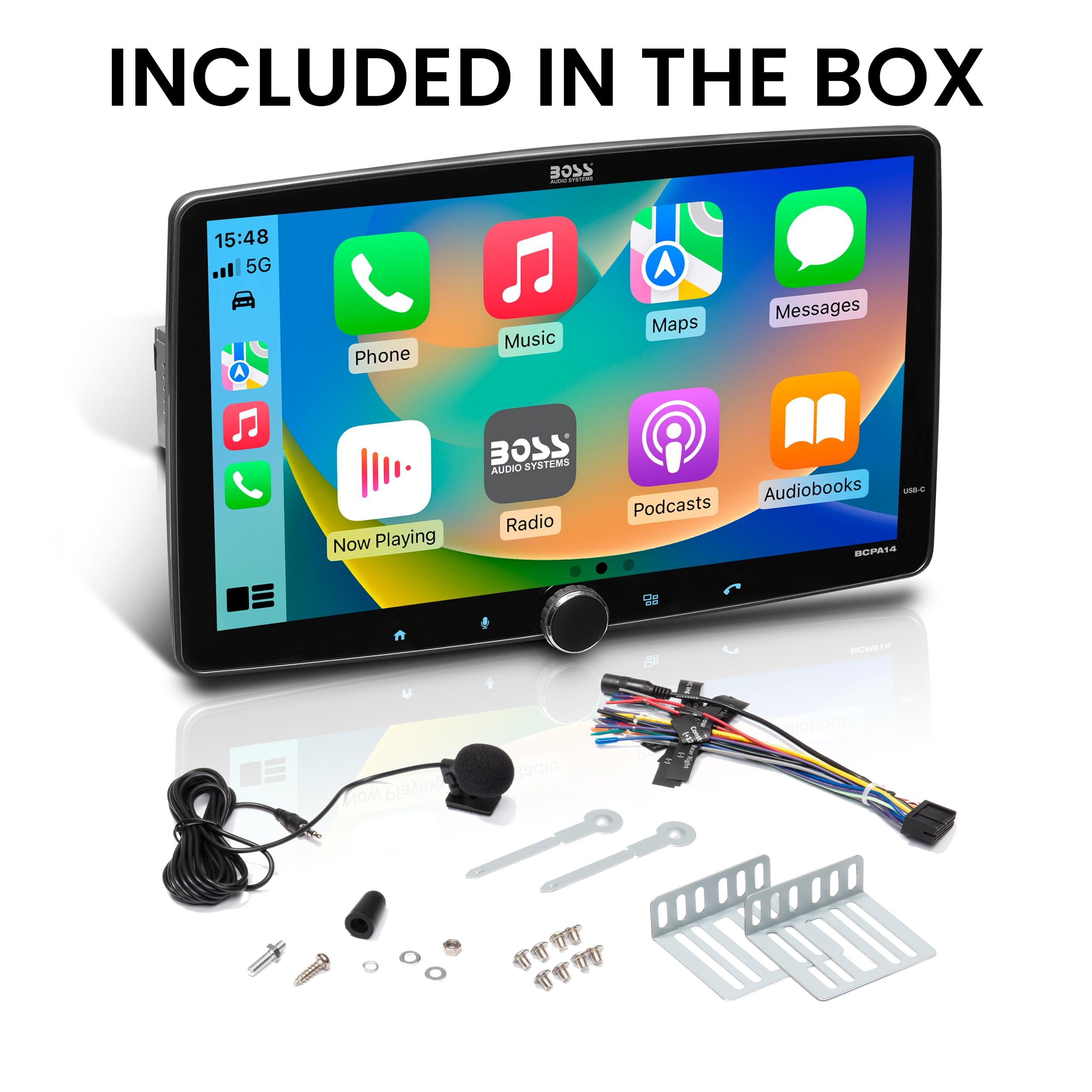 BOSS Audio Systems BOSS Audio Systems BCPA14 Car Stereo - Apple CarPlay, Android Auto, Single Din, 14 Inch Capacitive LCD Touchscreen, Bluetooth, No DVD CD Player, AM/FM Radio Receiver, Multicolor Illumination