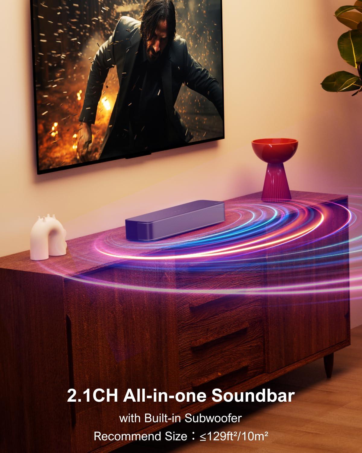 ULTIMEA ULTIMEA 2.1ch Mini Sound Bar for TV, Built-in Subwoofer, APP Control, Peak Power 120W, All-in-one PC Sound bar for Game, Bluetooth 5.3 TV Sound Bar Speakers, Opt/AUX/Wall Mount, Solo B30 Pro