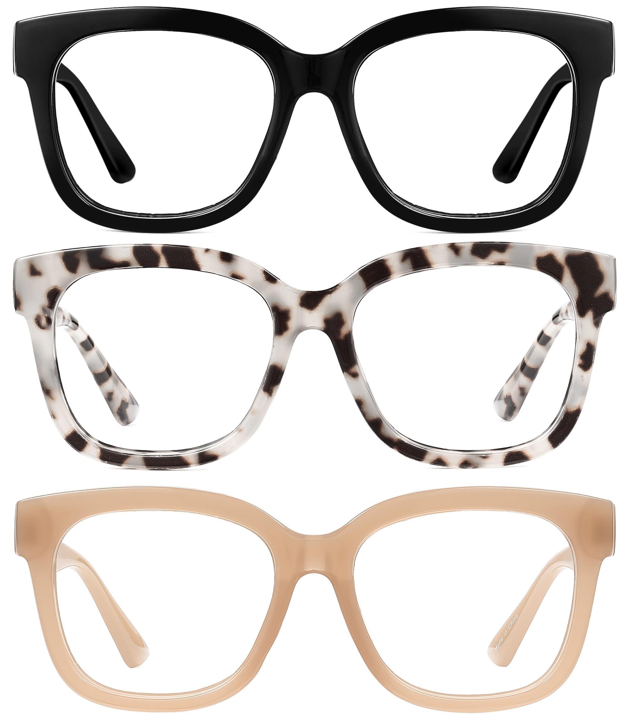 JM JM Reading Glasses for Women Oprah Style 3 Pack Square Oversized Readers with Spring Hinge Blue Light Blocking Ladies +2.25